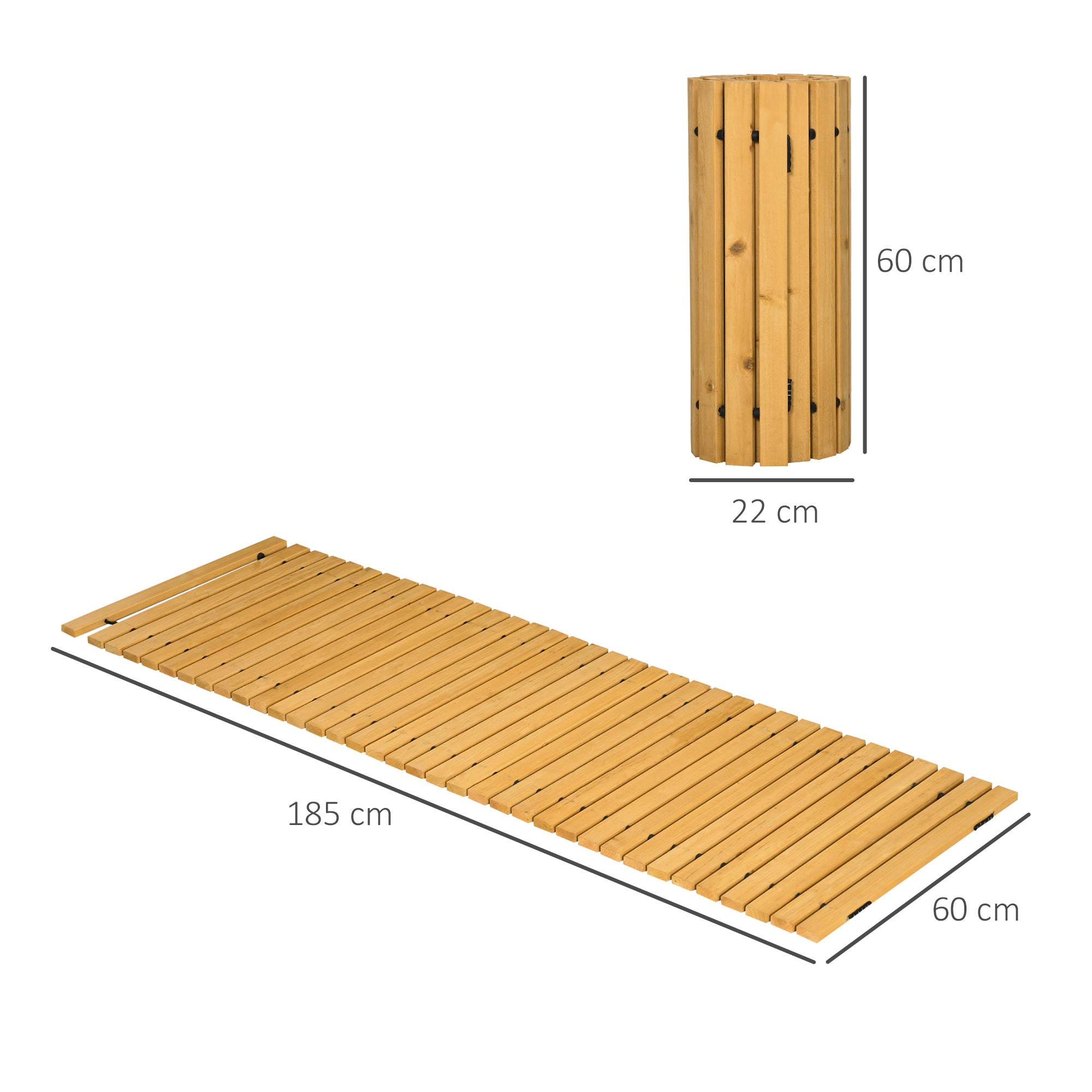 Outsunny Camino de Jardín de Madera 185x60 cm Pasarela Recta Enrollable para Exteriores Resistente a la Intemperie Decorativo de Jardín para Playa Boda Fiesta Natural