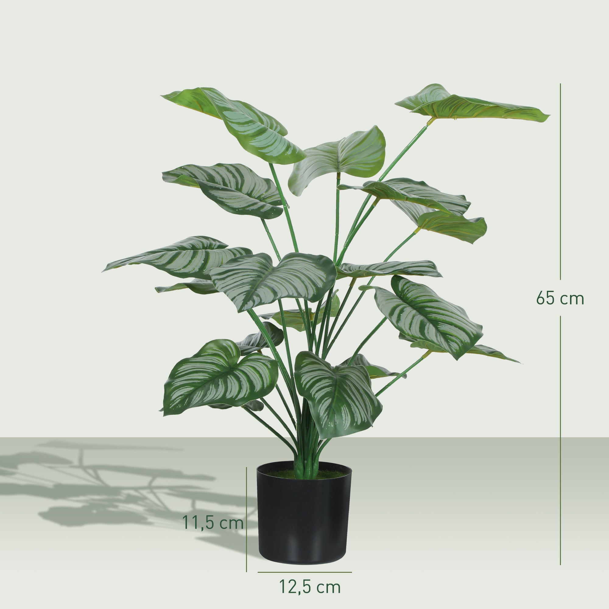 HOMCOM Conjunto de 2 Plantas Artificiales Decorativas 65 cm Plantas Artificiales con Maceta y Hojas para Interior Hogar Salón Oficina Verde