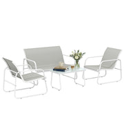 Outsunny Conjunto Jardín Exterior de 4 Piezas, Muebles Jardín Exterior con Sofá de 2 Plazas, 2 Sillones, Mesa de Vidrio Templado, Tela de Textilene Transpirable, Estructura de Acero, Gris Claro