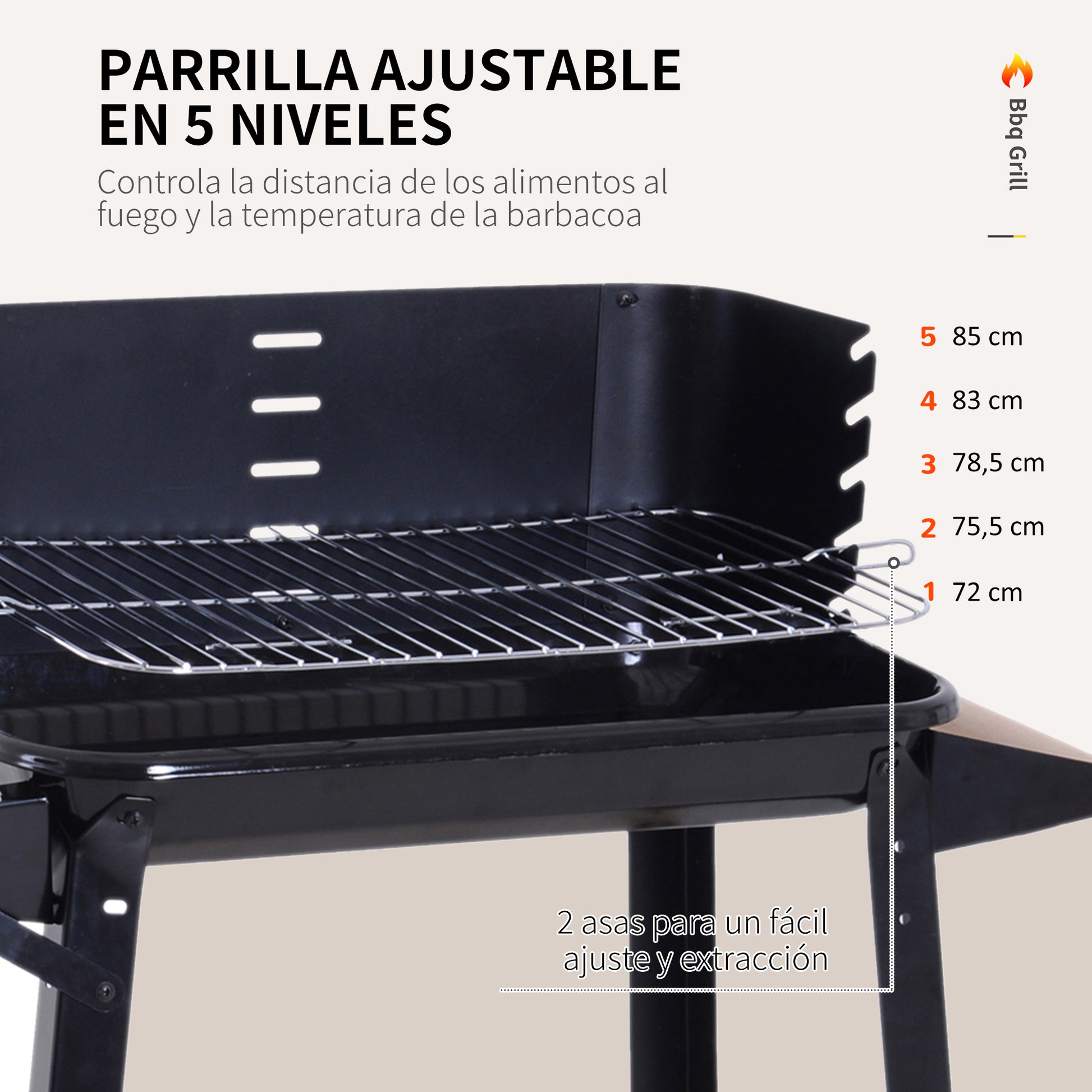 Outsunny Barbacoa de Carbón Vegetal Parrillas Asador BBQ de Picnic Altura de Parrillas Ajustables con Estantes y Ruedas Facil Mover para Jardín Exterior Acampada 83x37x87 cm