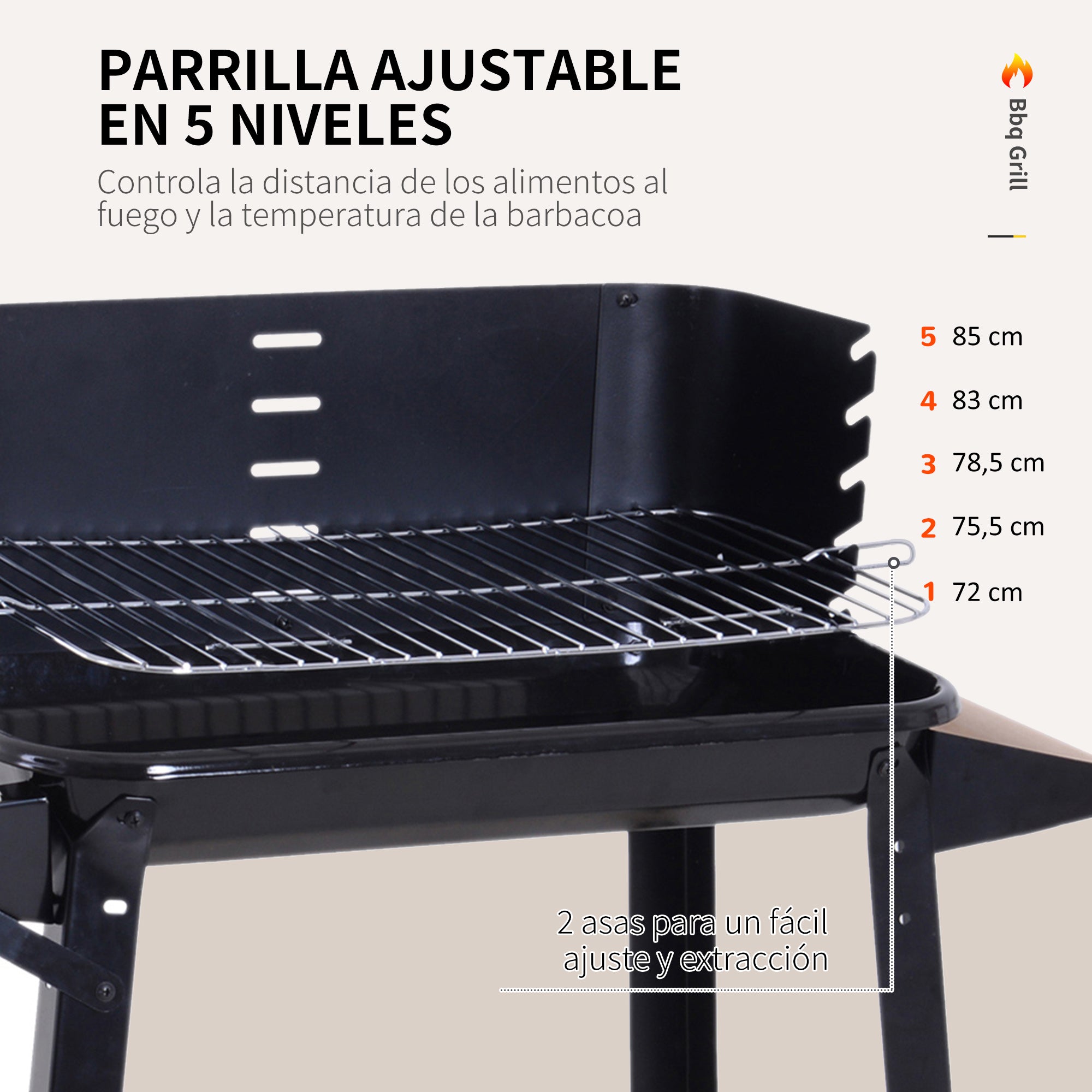 Outsunny Barbacoa de Carbón Vegetal Parrillas Asador BBQ de Picnic Altura de Parrillas Ajustables con Estantes y Ruedas Facil Mover para Jardín Exterior Acampada 83x37x87 cm