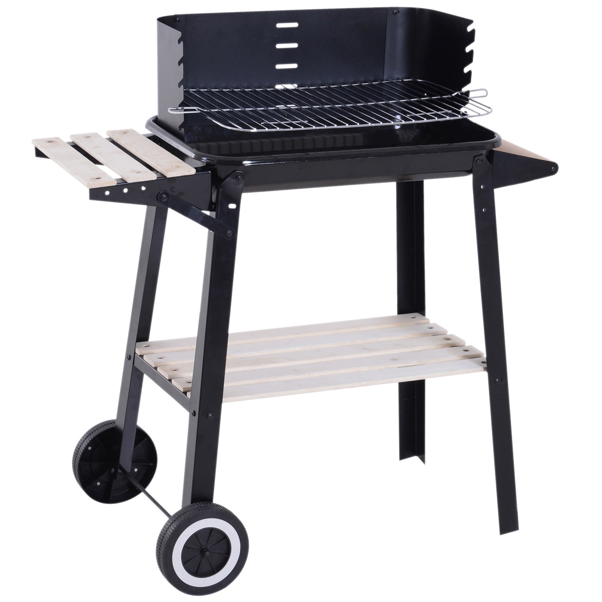 Outsunny Barbacoa de Carbón Vegetal Parrillas Asador BBQ de Picnic Altura de Parrillas Ajustables con Estantes y Ruedas Facil Mover para Jardín Exterior Acampada 83x37x87 cm