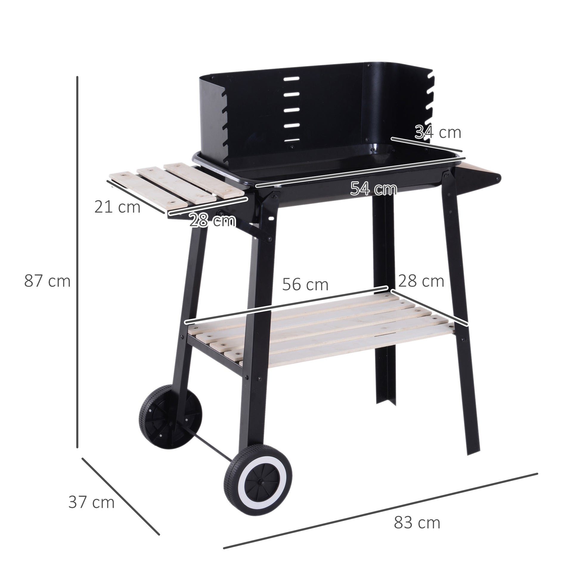Outsunny Barbacoa de Carbón Vegetal Parrillas Asador BBQ de Picnic Altura de Parrillas Ajustables con Estantes y Ruedas Facil Mover para Jardín Exterior Acampada 83x37x87 cm