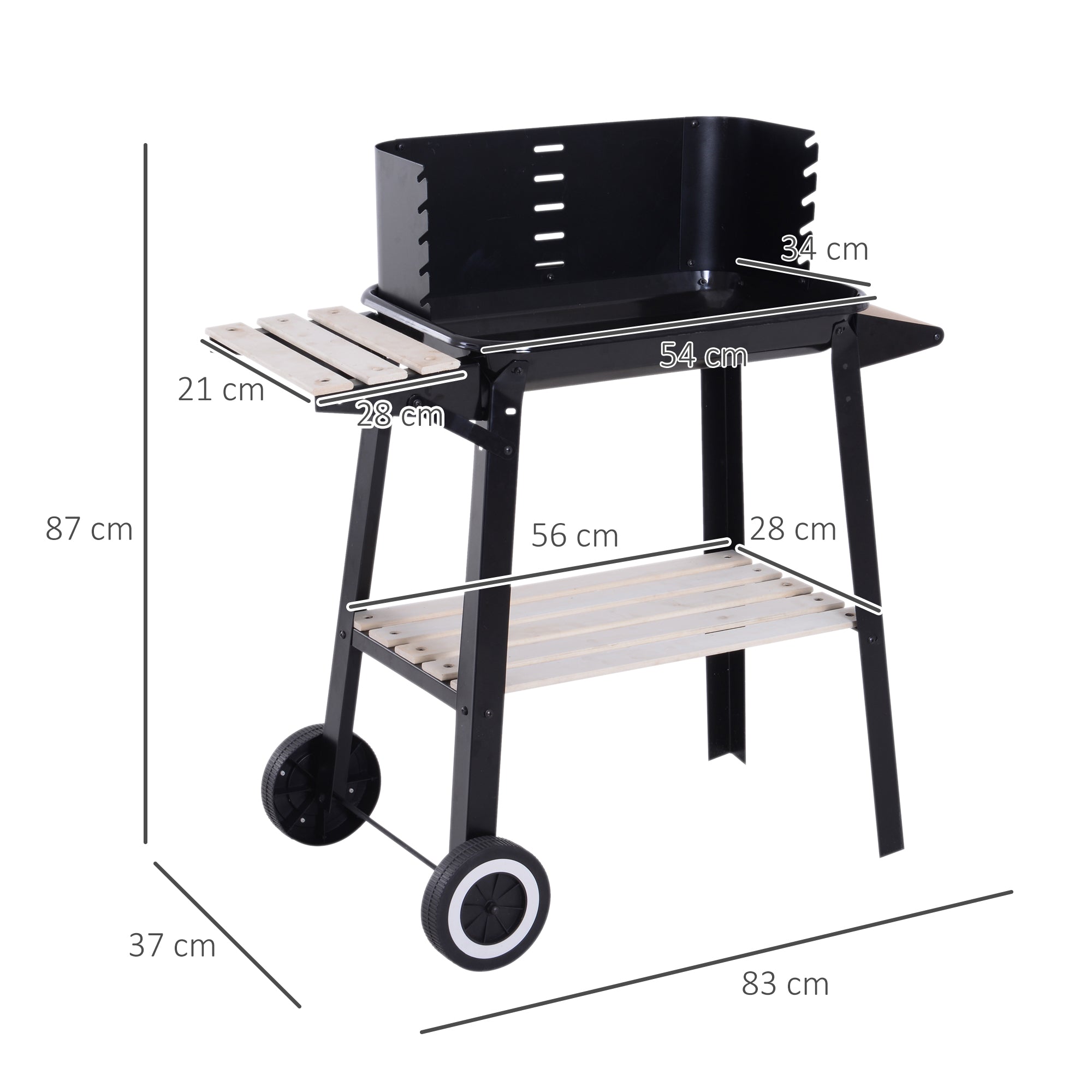 Outsunny Barbacoa de Carbón Vegetal Parrillas Asador BBQ de Picnic Altura de Parrillas Ajustables con Estantes y Ruedas Facil Mover para Jardín Exterior Acampada 83x37x87 cm