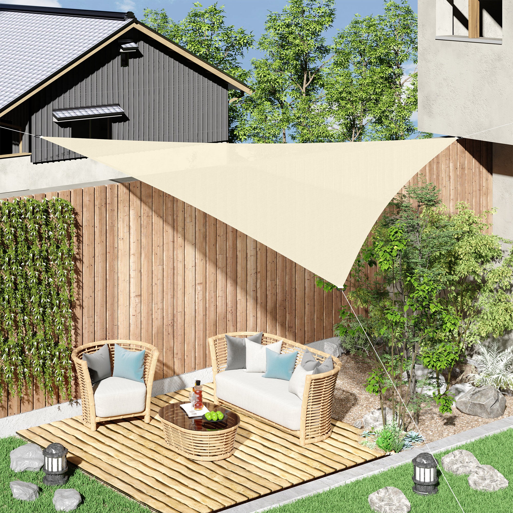 Outsunny - Toldo Vela Triangulo, Tamaño 5x5x5m, Color Crema