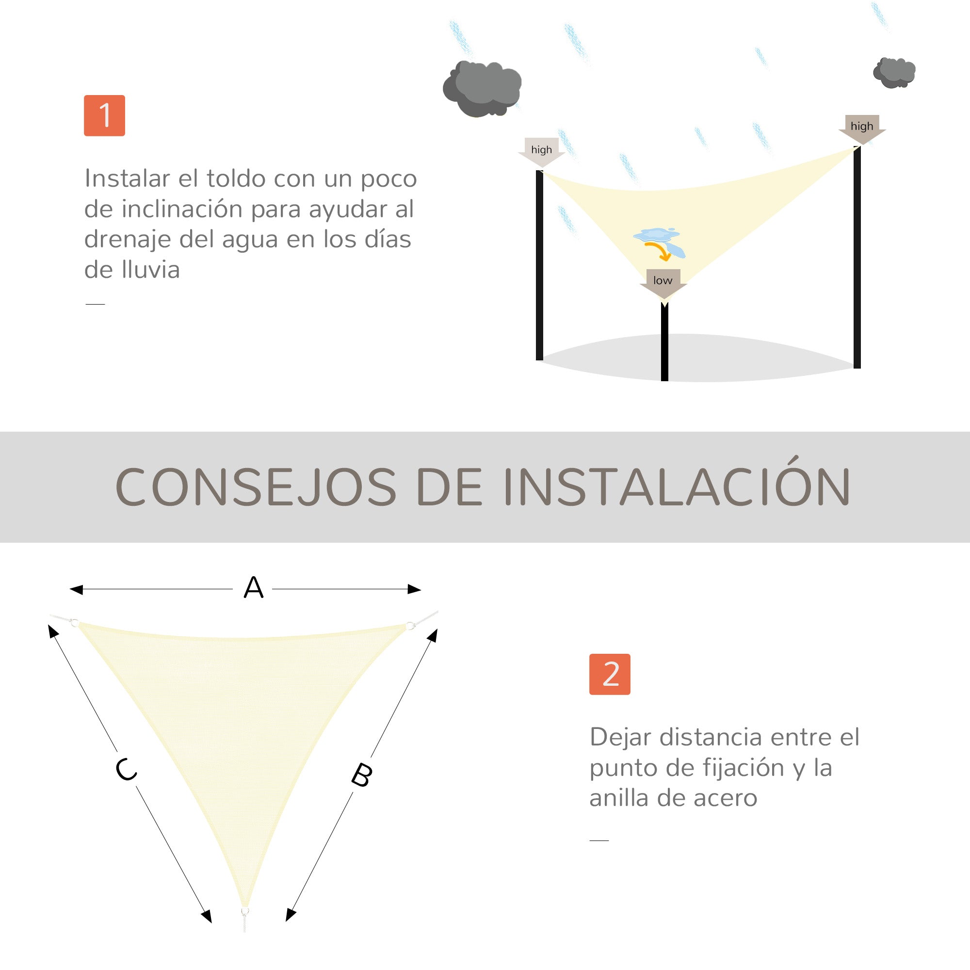 Outsunny - Toldo Vela Triangulo, Tamaño 5x5x5m, Color Crema