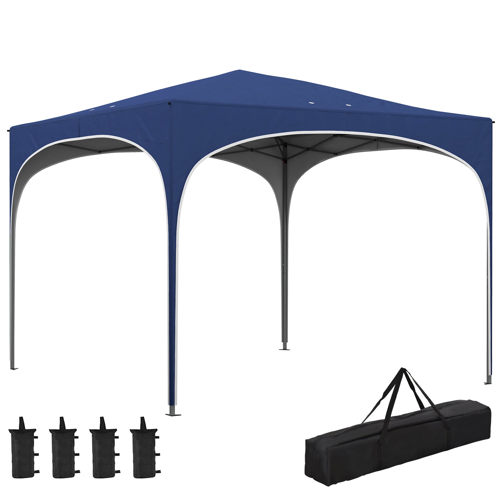 Outsunny Carpa Plegable 3x3 m Cenador de Jardín Altura Ajustable con Bolsa de Transporte Impermeable Anti-UV y Bolsas de Arena Gazebo para Exteriores Jardín Patio Azul Oscuro