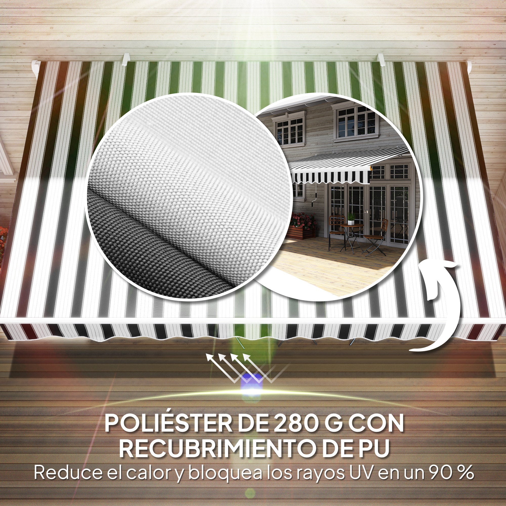 Outsunny Toldo Manual Retráctil 395x245 cm, Toldo Exterior Terraza con Ángulo Ajustable, Brazo Articulado, Montaje a Pared, Estructura de Aluminio, Anti-UV e Impermeable, para Jardín, Azul y Blanco