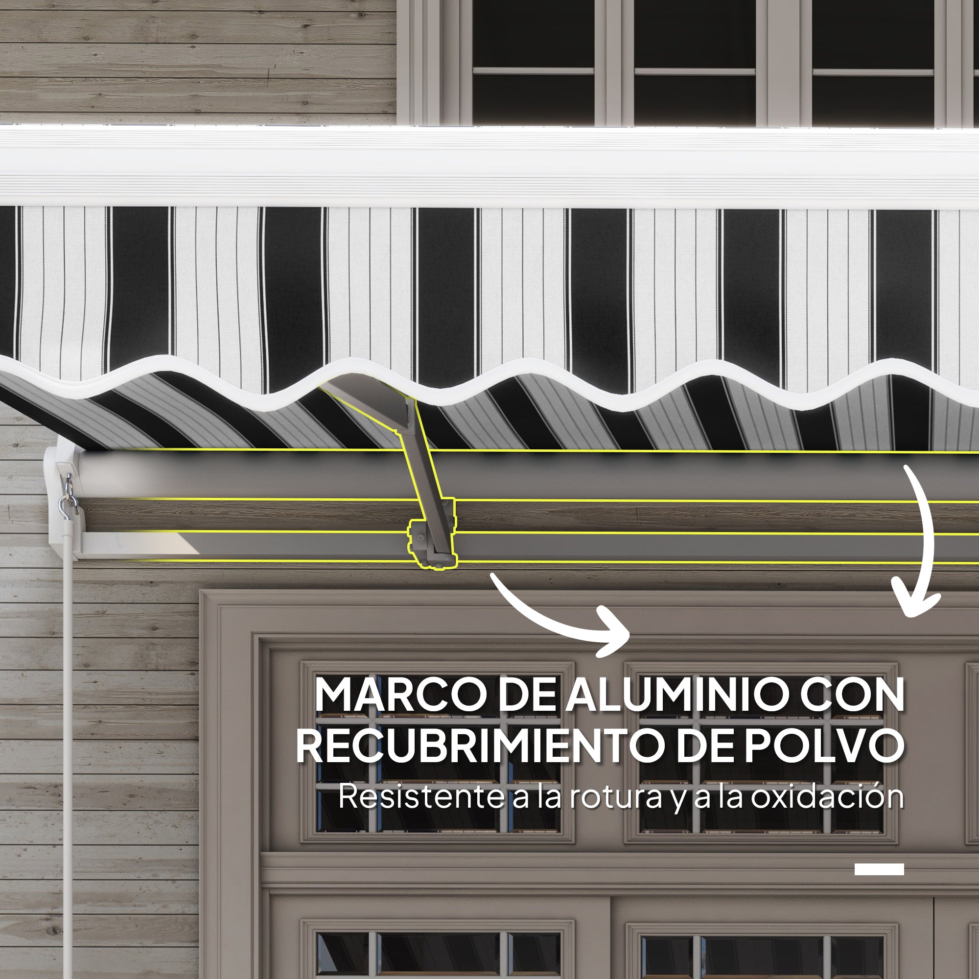 Outsunny Toldo Manual Retráctil 395x245 cm, Toldo Exterior Terraza con Ángulo Ajustable, Brazo Articulado, Montaje a Pared, Estructura de Aluminio, Anti-UV e Impermeable, para Jardín, Azul y Blanco