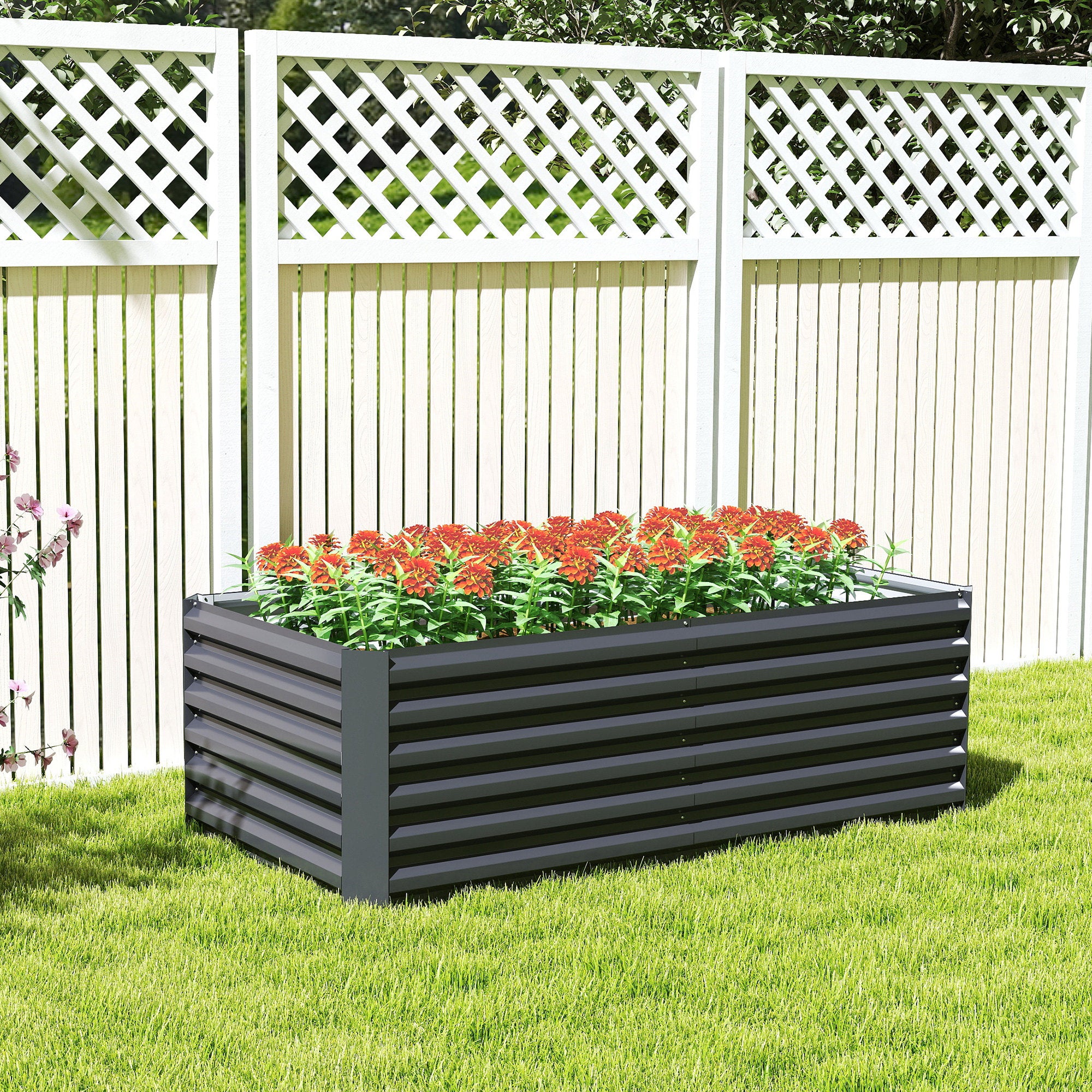Outsunny Jardinera Exterior Grande Rectangular de Acero Galvanizado, Huerto Urbano para Cultivar Plantas, Macetero Grande Exterior con Base Abierta, Resistente a la Intemperie, 180x90x57,5 cm, Gris