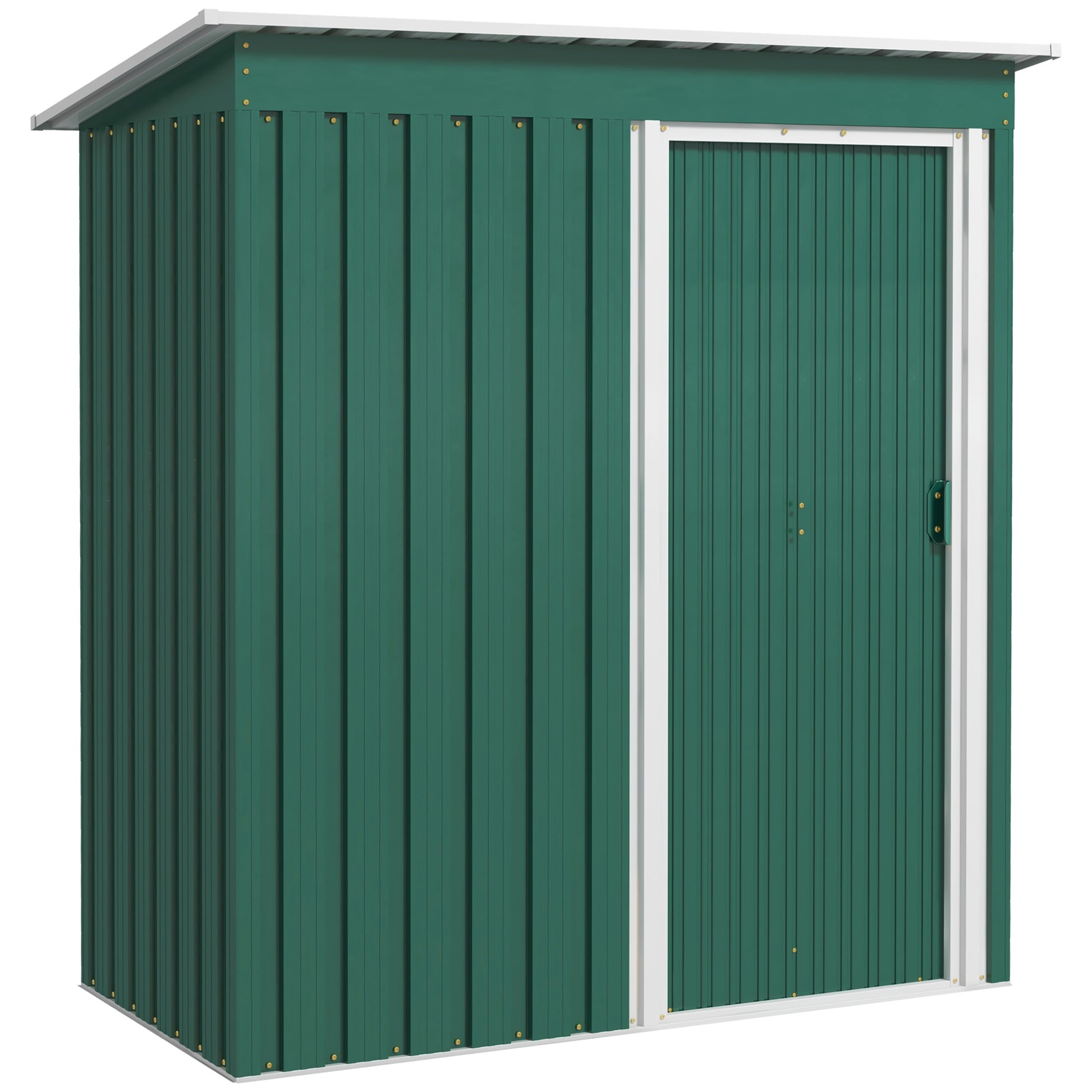 Outsunny Caseta de Jardín Exterior 1,16 m² 163x89x182 cm Cobertizo de Jardín Exterior Metálico con Puerta Corredera y Techo Inclinado Armario para Jardín Terraza Patio Verde