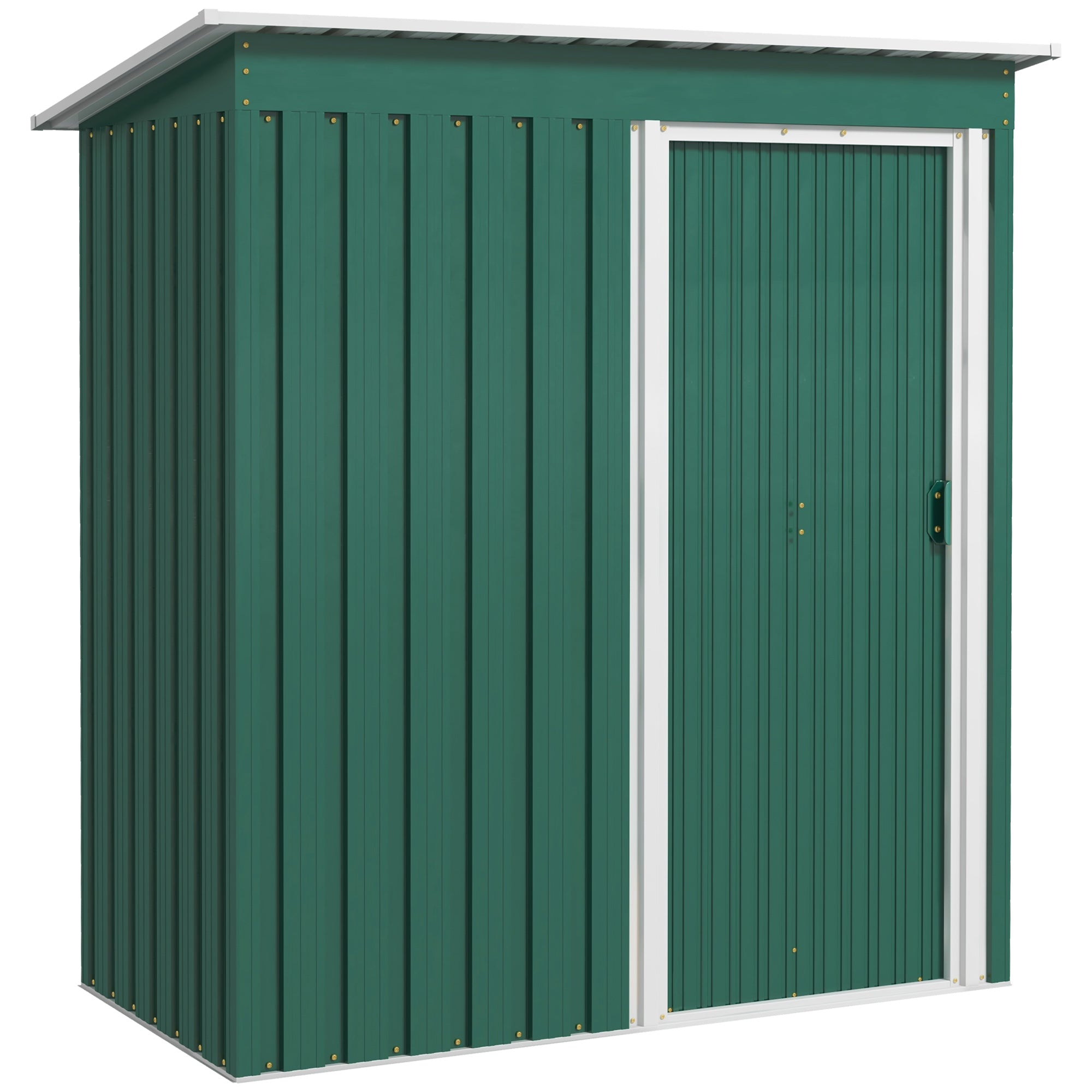 Outsunny Caseta de Jardín Exterior 1,16 m² 163x89x182 cm Cobertizo de Jardín Exterior Metálico con Puerta Corredera y Techo Inclinado Armario para Jardín Terraza Patio Verde