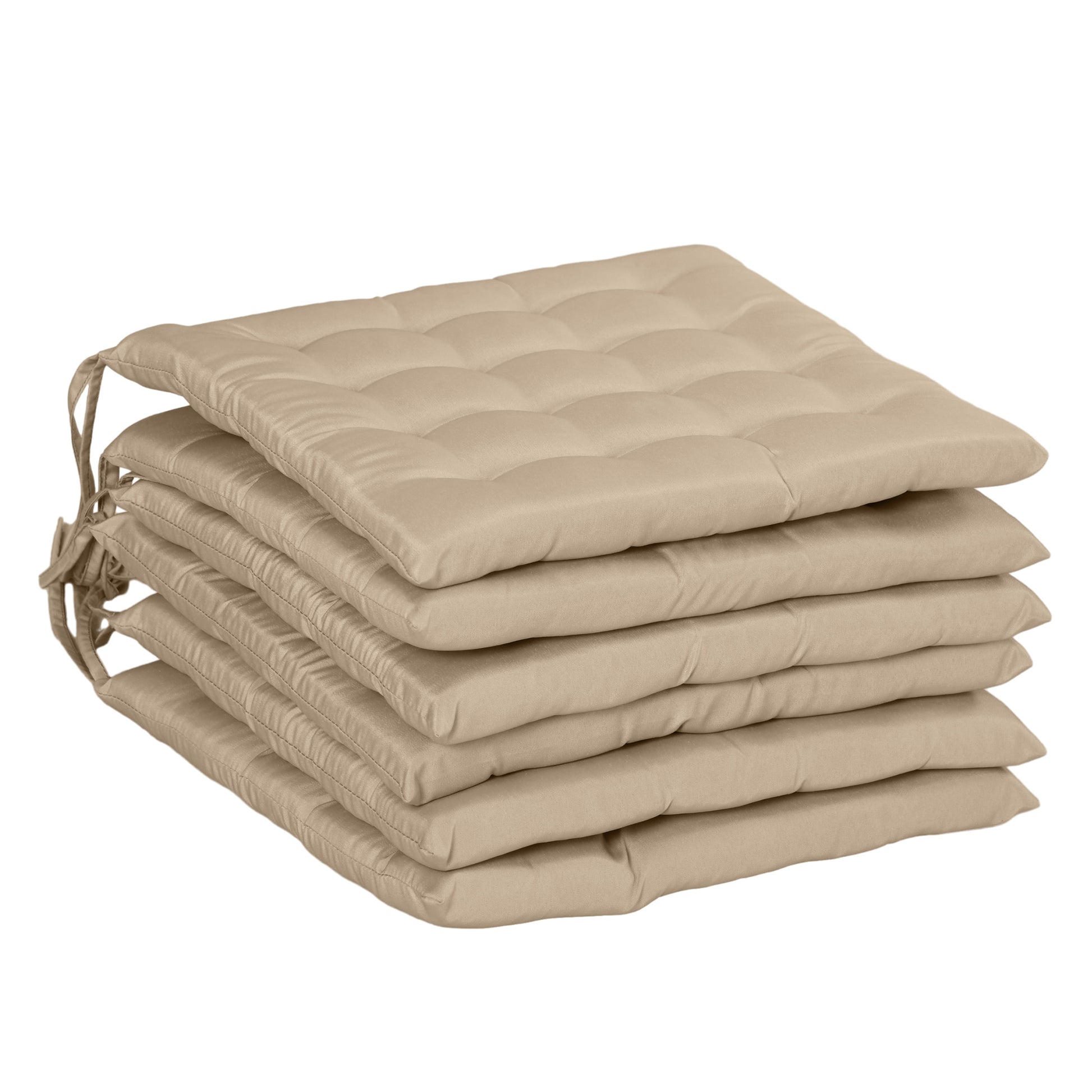 Outsunny Juego de 6 Cojines para Sillas de Comedor, 40x40 cm, 6 Piezas, Cojines para Sillas de Jardín Acolchados con Cintas y Fundas Extraíbles, Caqui