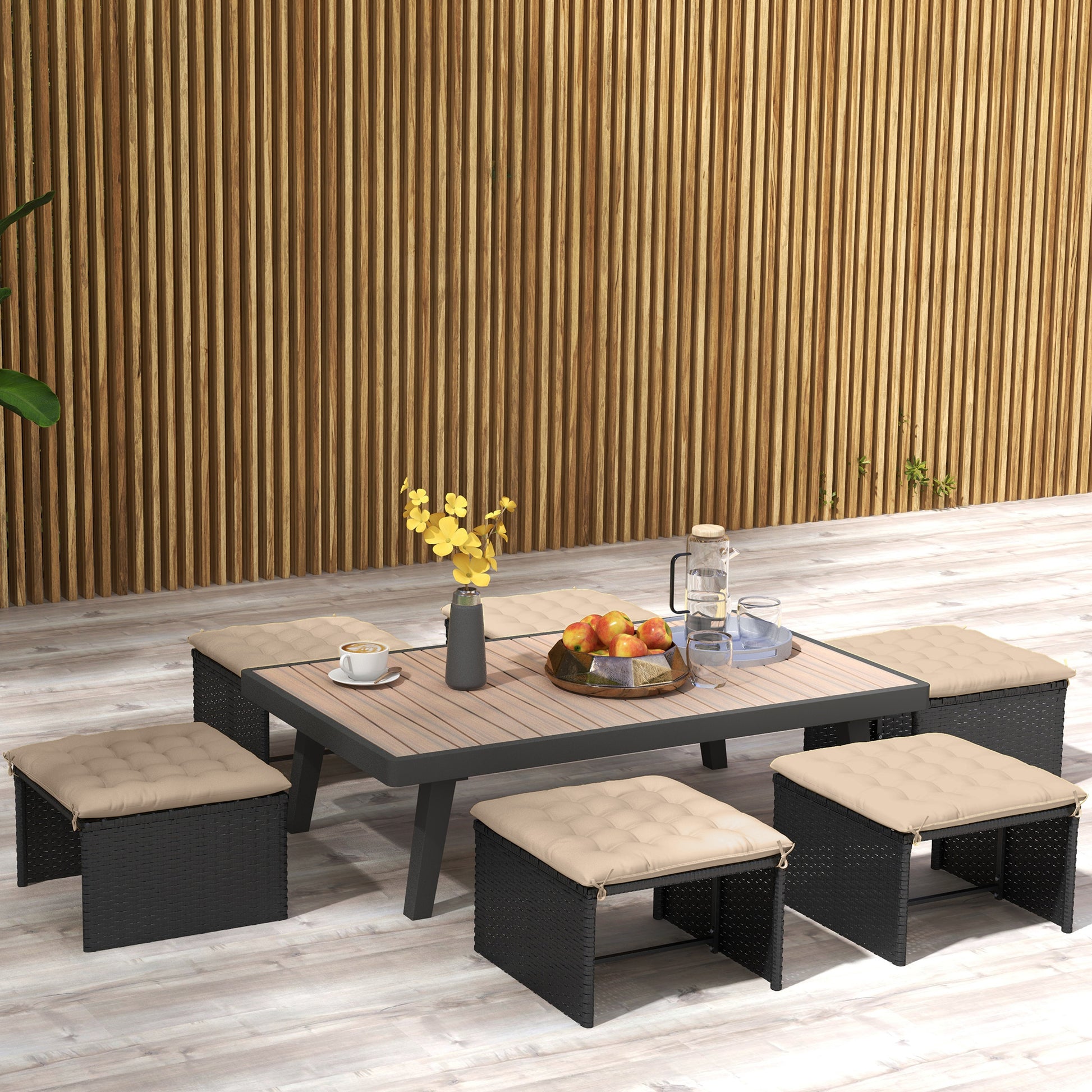 Outsunny Juego de 6 Cojines para Sillas de Comedor, 40x40 cm, 6 Piezas, Cojines para Sillas de Jardín Acolchados con Cintas y Fundas Extraíbles, Caqui
