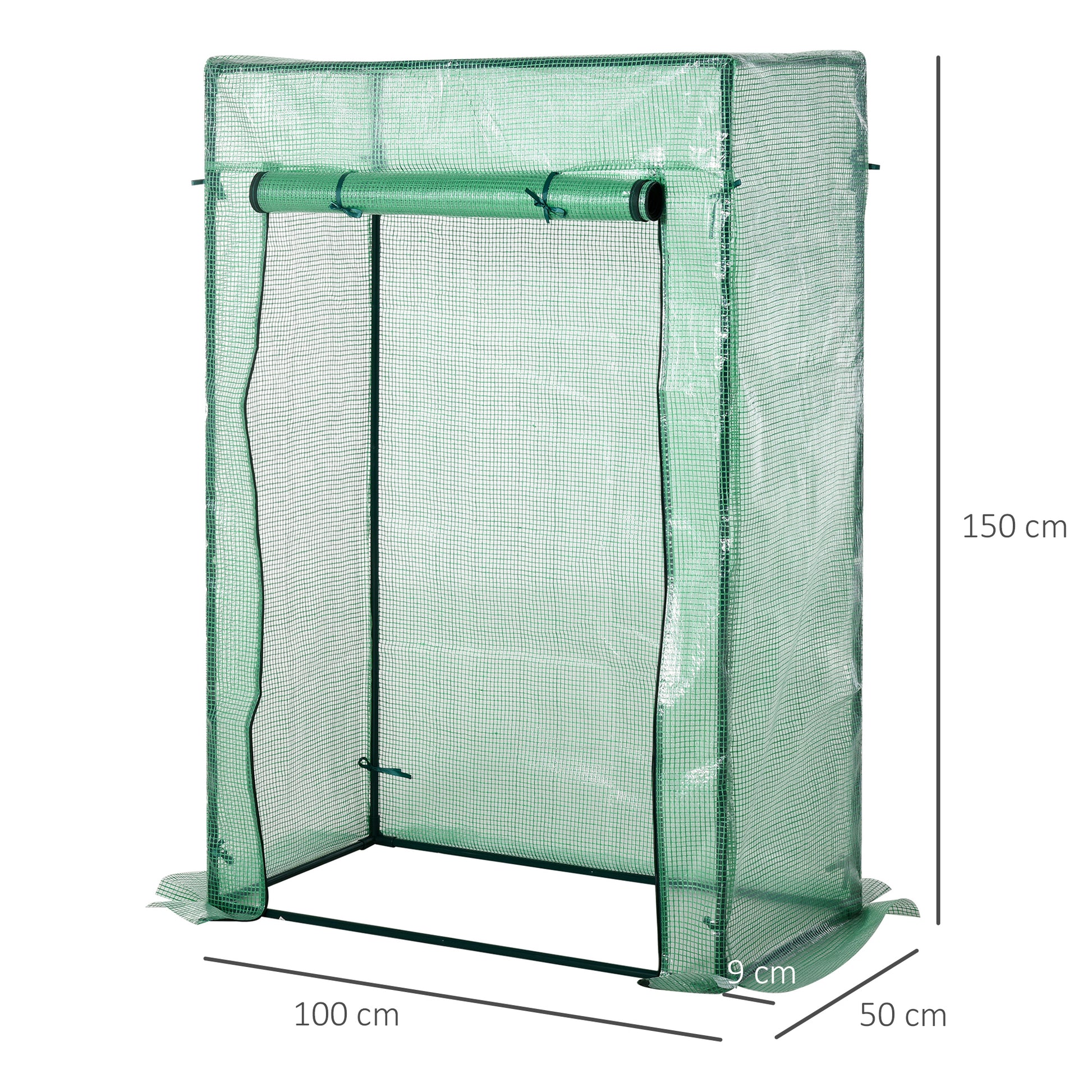 Outsunny Invernadero con Puerta Enrollable y Estructura de Acero Invernadero de Jardín Terraza Patio para Cultivo de Plantas 100x50x150 cm Verde