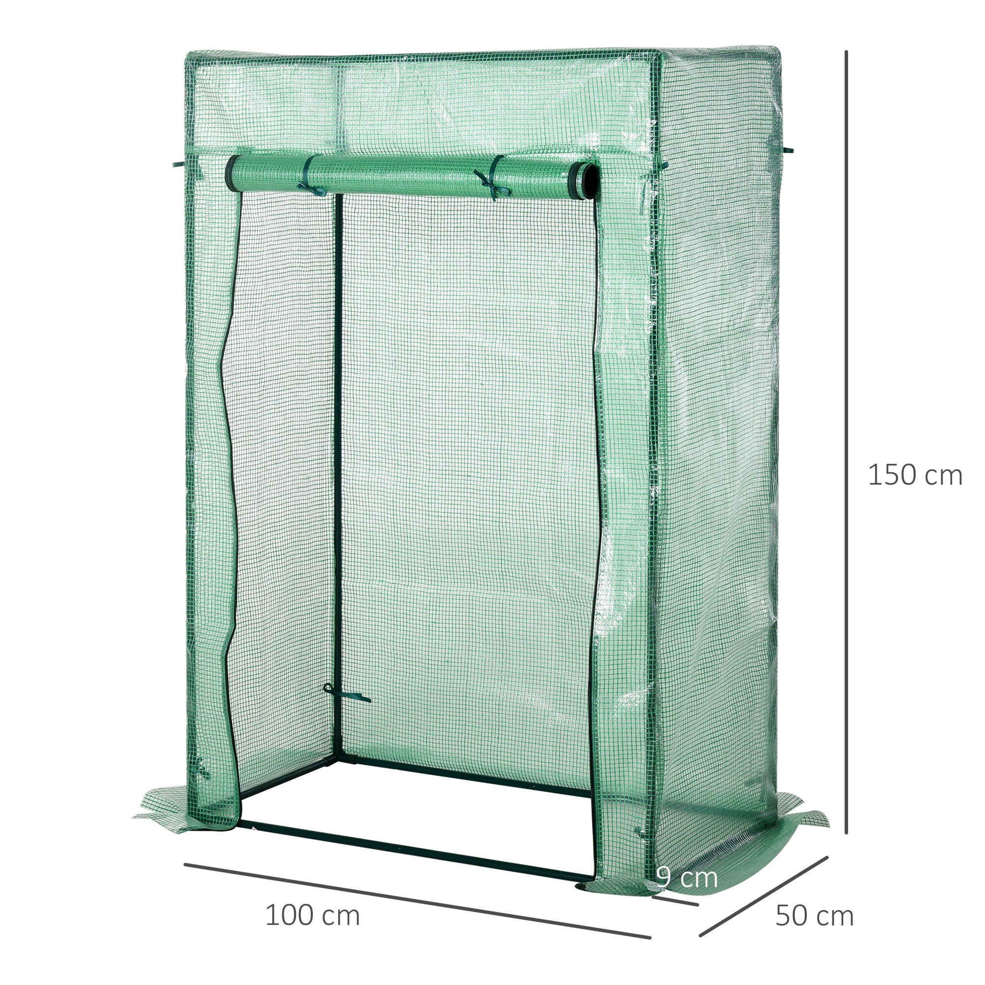 Outsunny Invernadero con Puerta Enrollable y Estructura de Acero Invernadero de Jardín Terraza Patio para Cultivo de Plantas 100x50x150 cm Verde