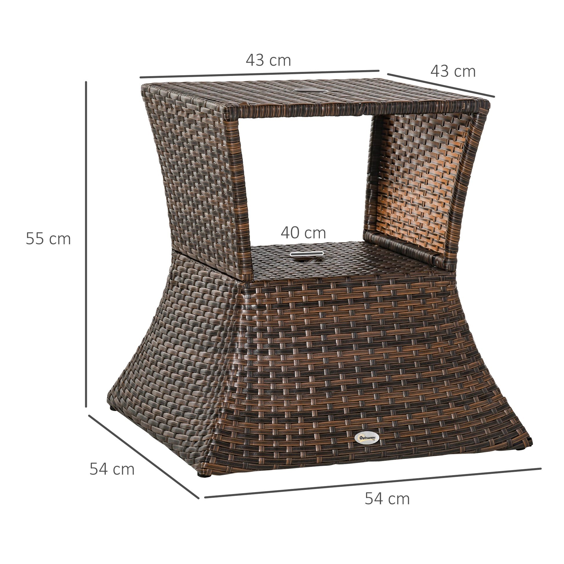 Outsunny Mesa de Centro Ratán con Agujero para Sombrilla Mesita de Café Té Mesa Auxiliar para Exterior Terraza Patio 54x54x55cm