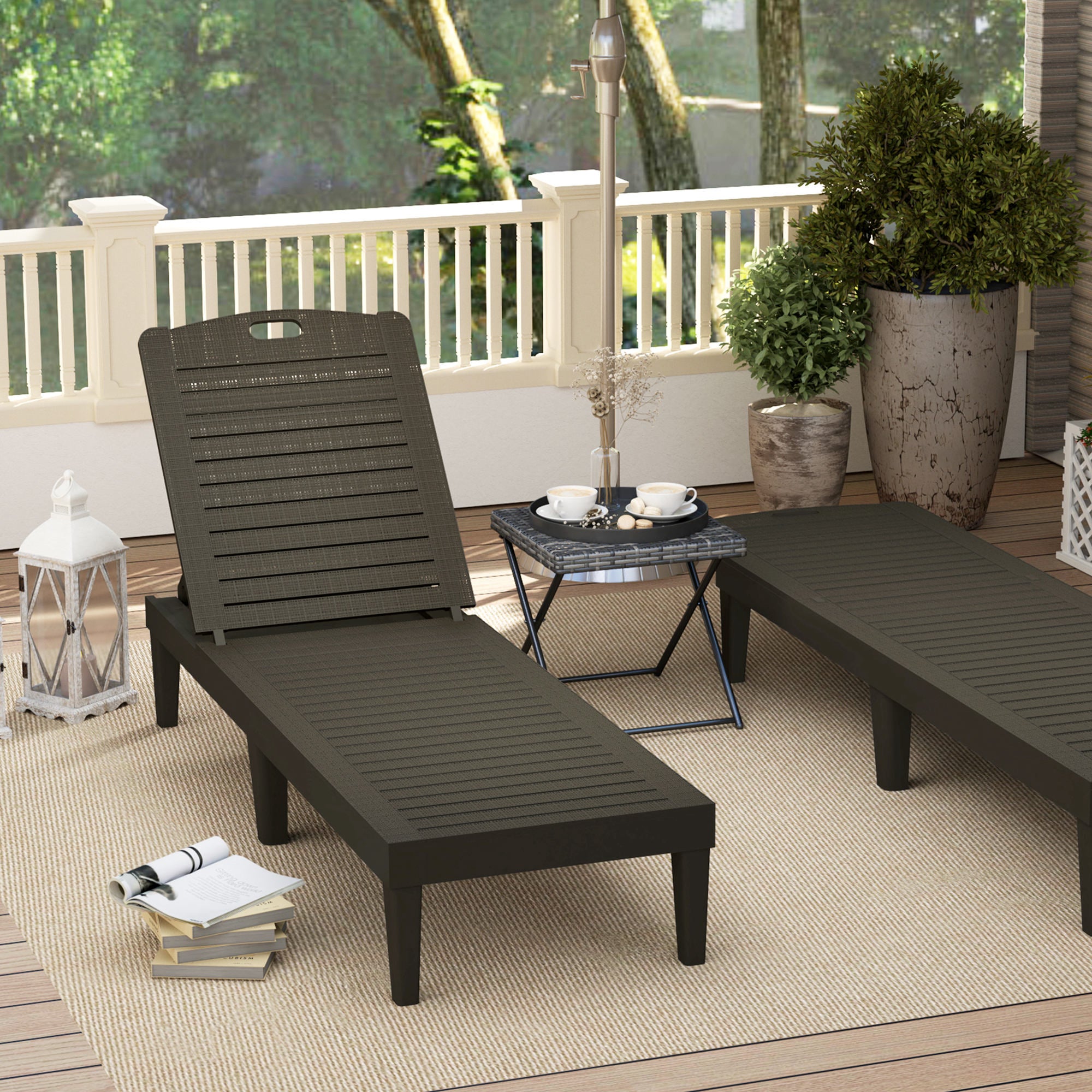 Outsunny Pack de 2 Tumbonas de Jardín Exterior, Tumbonas Reclinables de Plástico PP con Respaldo Ajustable de 4 Niveles, Resistentes a la Intemperie, para Playa, Piscina, Negro