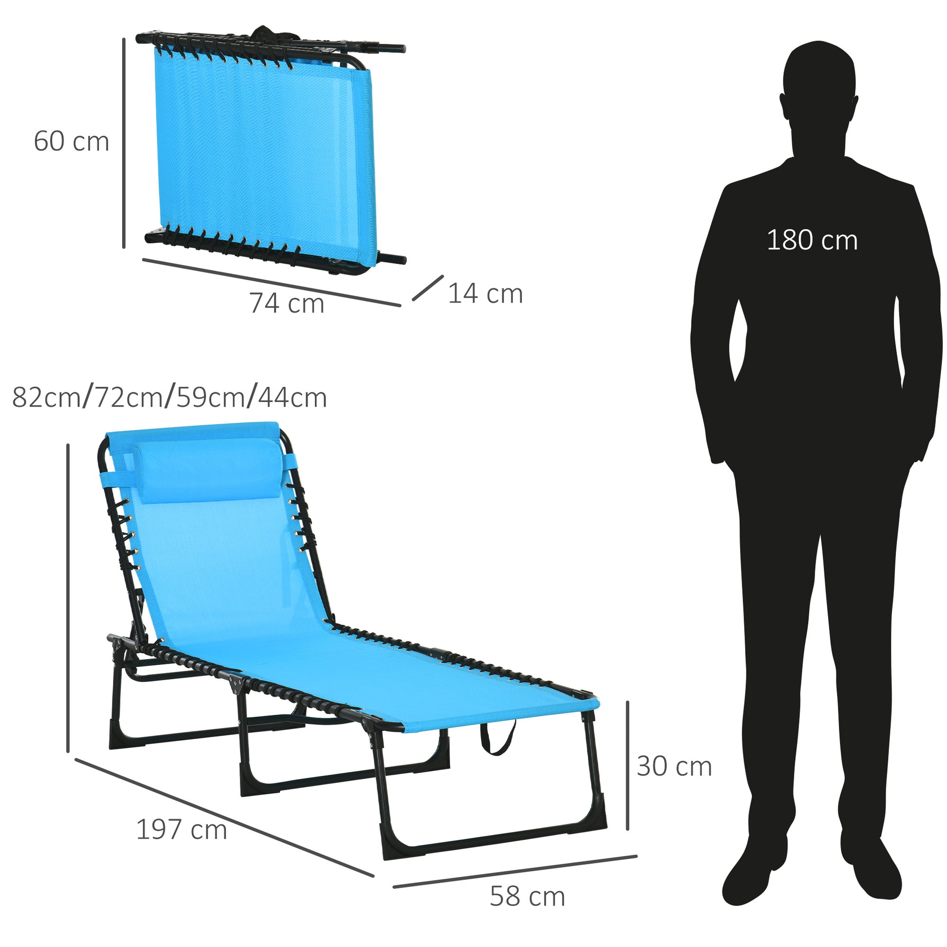 Outsunny Set de 2 Tumbonas Plegables Tumbonas Jardín Exterior con Respaldo Ajustable en 4 Posiciones Sistema de Cordones Marco Acero para Exterior 197x58x30 cm Azul Claro