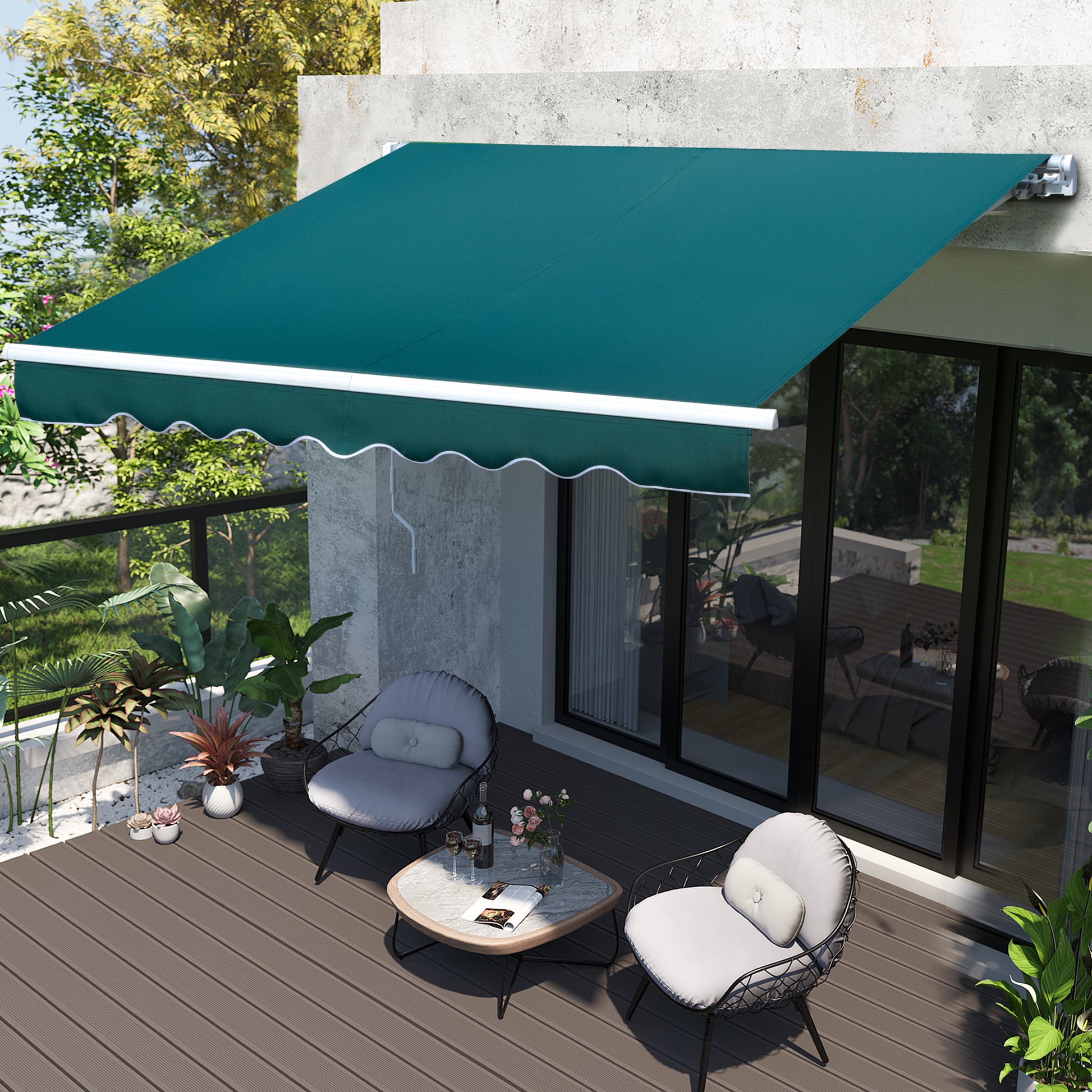 Outsunny Toldo Manual Retráctil con Manivela 250x200 cm de Aluminio Ángulo Ajustable Protección Solar para Ventanas Puertas Balcón Exterior Verde