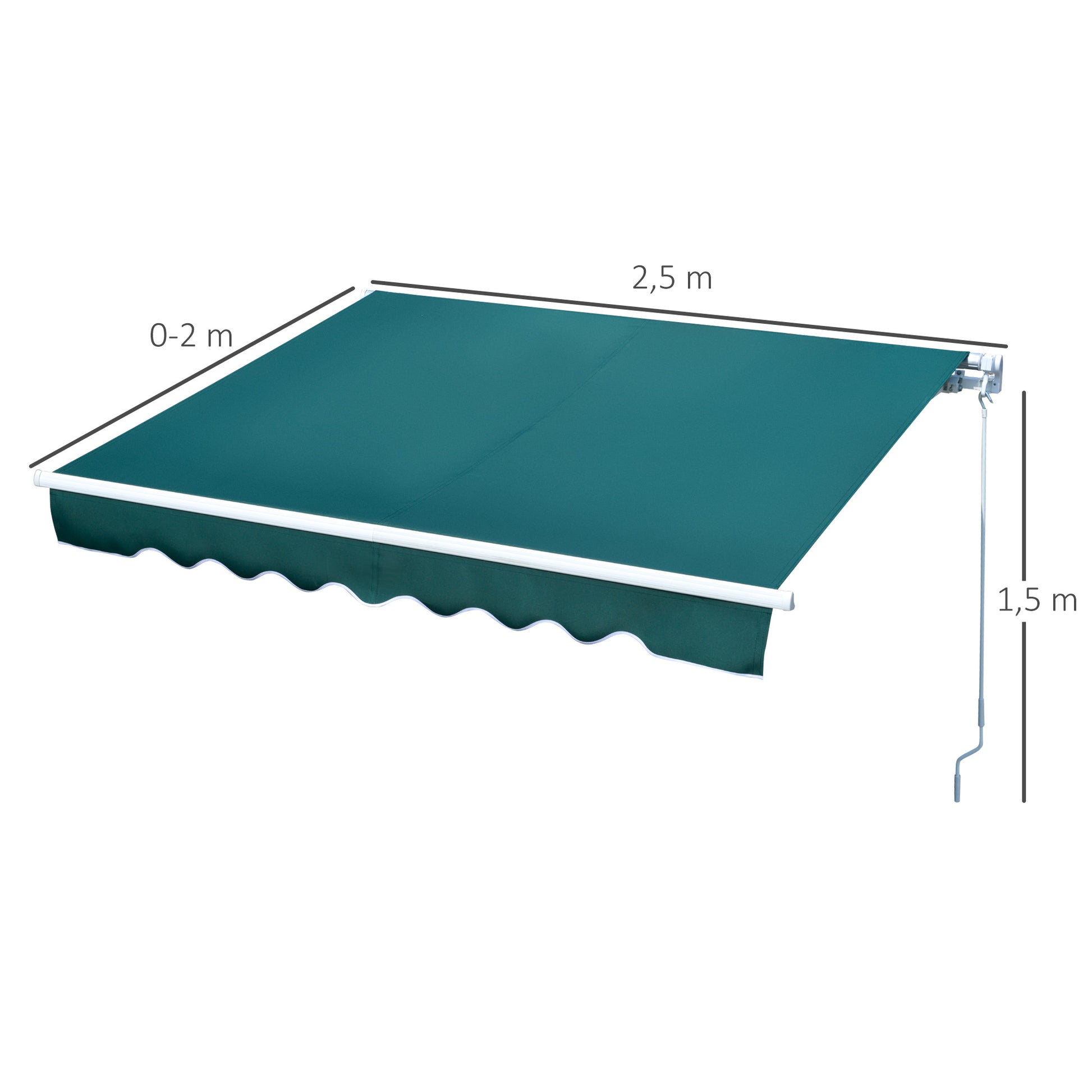 Outsunny Toldo Manual Retráctil con Manivela 250x200 cm de Aluminio Ángulo Ajustable Protección Solar para Ventanas Puertas Balcón Exterior Verde