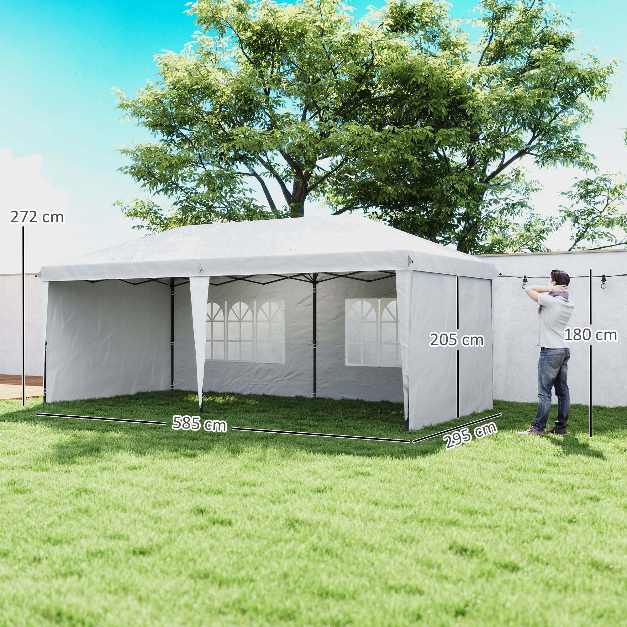 Outsunny Carpa Plegable 6x3 m, Pop-up, con 4 Laterales Desmontables, Cenador de Jardín con 2 Ventanas Visibles, Bolsa de Transporte, Impermeable, Anti-UV, Gazebo para Camping, Fiestas, Exterior Blanco