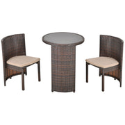 Outsunny Conjunto de Muebles Ratán de Jardín 3 Piezas con 1 Mesa de Café y 2 Sillas con Cojines para Terraza Exterior Fácil Almacenaje Acero Marrón