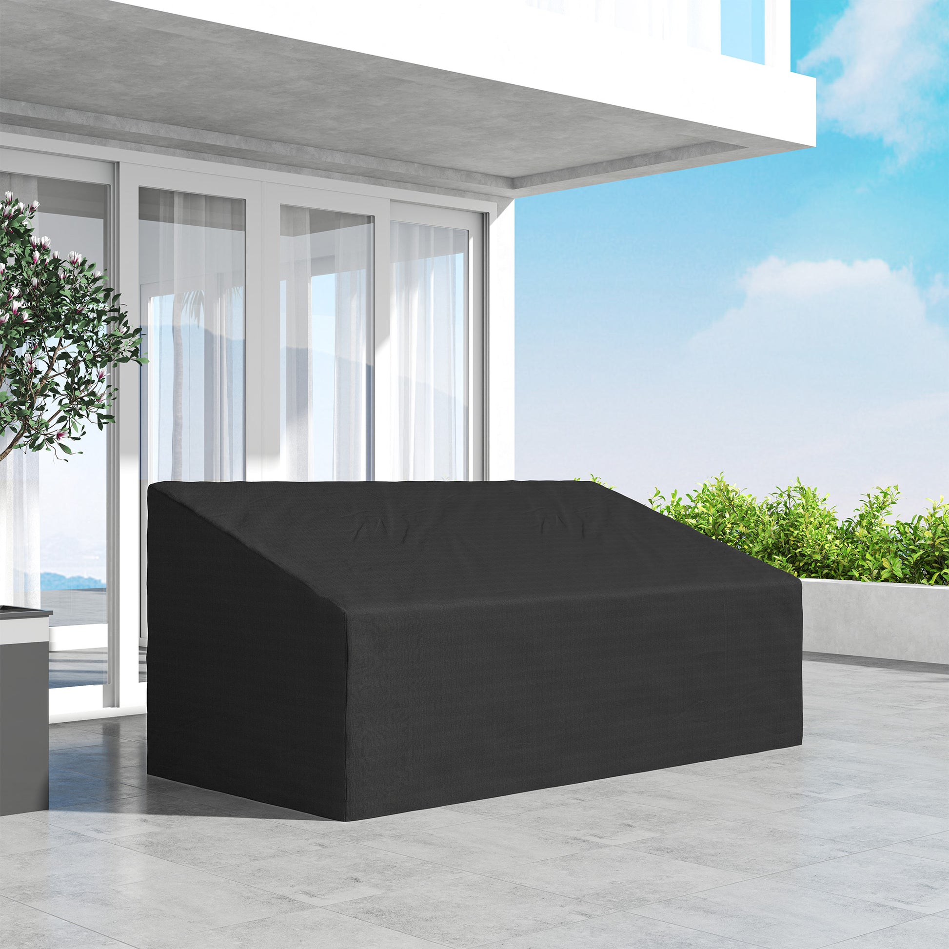 Outsunny Funda para Banco de Jardín 3-4 Plazas, Funda Sofá Exterior Impermeable, Tela Oxford 600D con Recubrimiento Resistente a los Rayos UV y al Polvo, 218x111x63/101 cm para Patio, Terraza, Negro