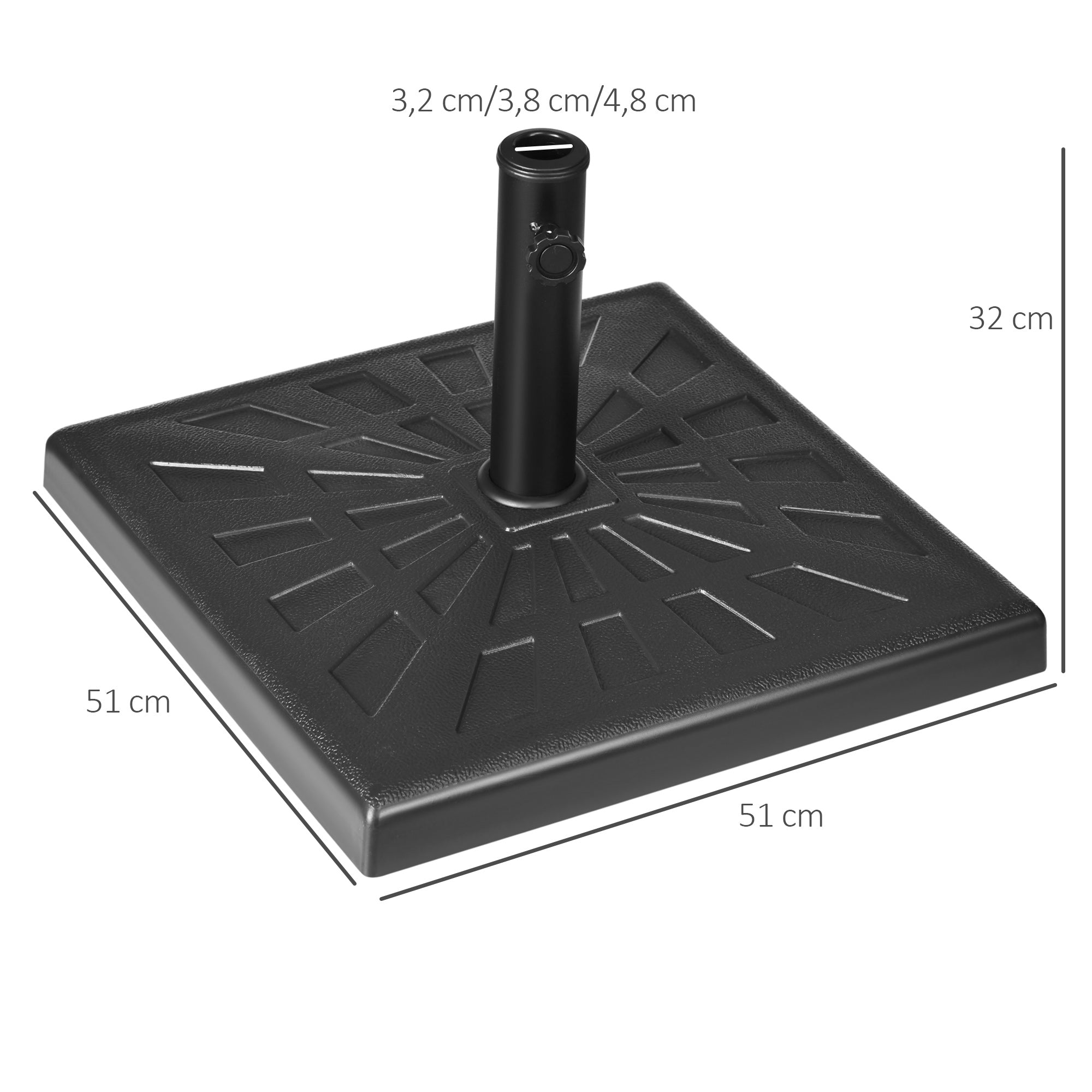 Outsunny Base de Sombrilla de Resina 19 kg Soporte para Parasol Pie de Parasol para Mástil de Ø32/38/48 mm para Jardín Terraza Patio 51x51x32 cm Negro