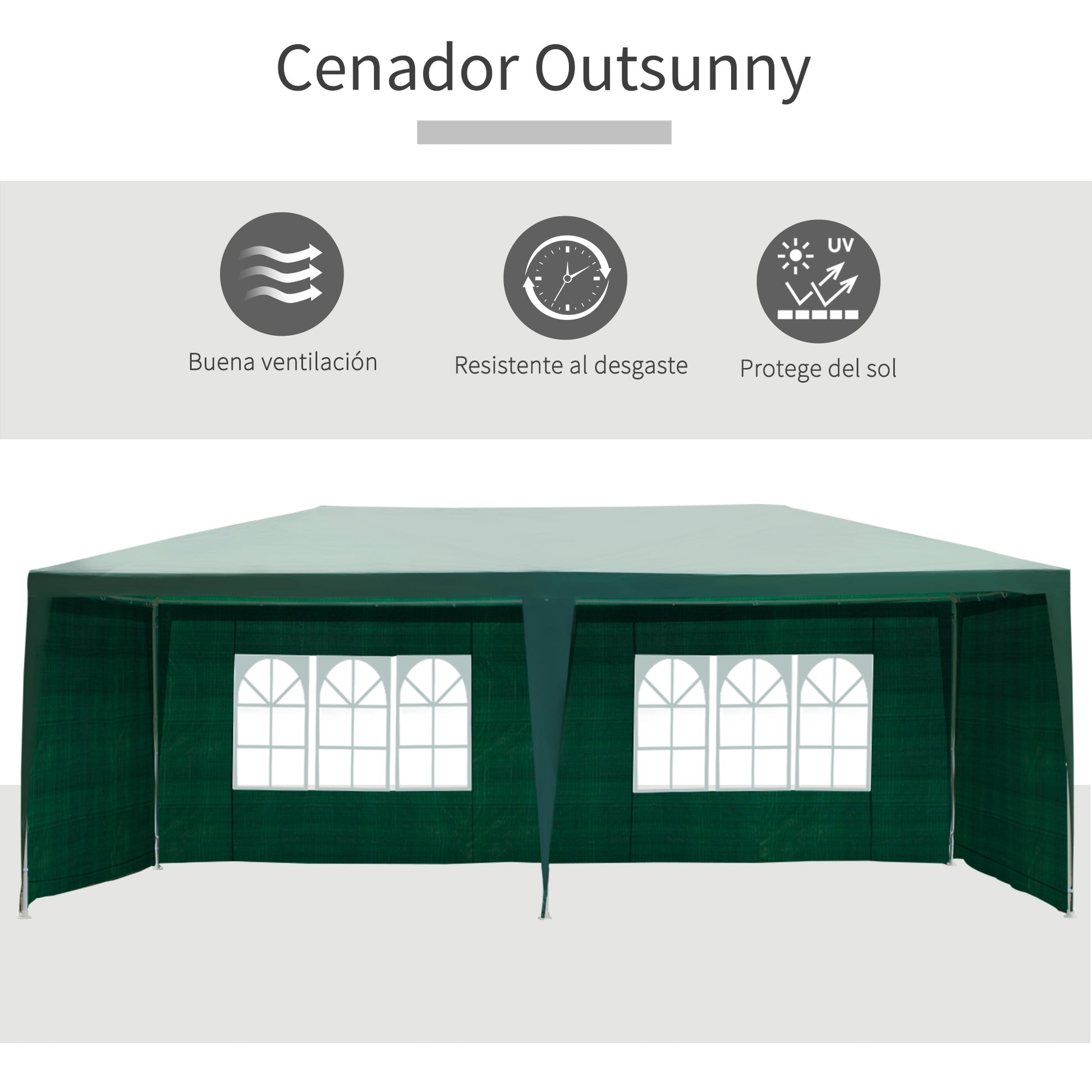 Outsunny Carpa de Jardín 6x3x2,5 m con 4 Paredes Laterales y 2 Ventanas Cenador Gazebo de Exterior Marco de Acero para Fiestas Eventos Bodas Verde