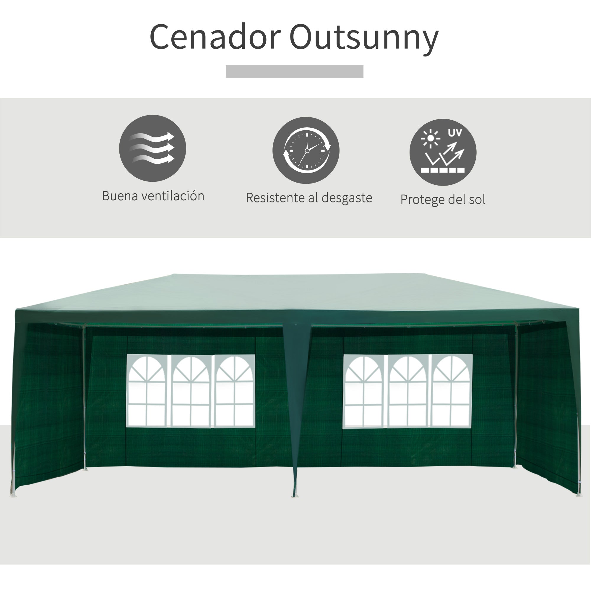 Outsunny Carpa de Jardín 6x3x2,5 m con 4 Paredes Laterales y 2 Ventanas Cenador Gazebo de Exterior Marco de Acero para Fiestas Eventos Bodas Verde