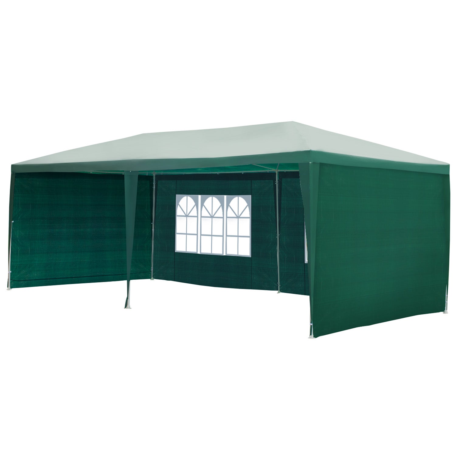 Outsunny Carpa de Jardín 6x3x2,5 m con 4 Paredes Laterales y 2 Ventanas Cenador Gazebo de Exterior Marco de Acero para Fiestas Eventos Bodas Verde