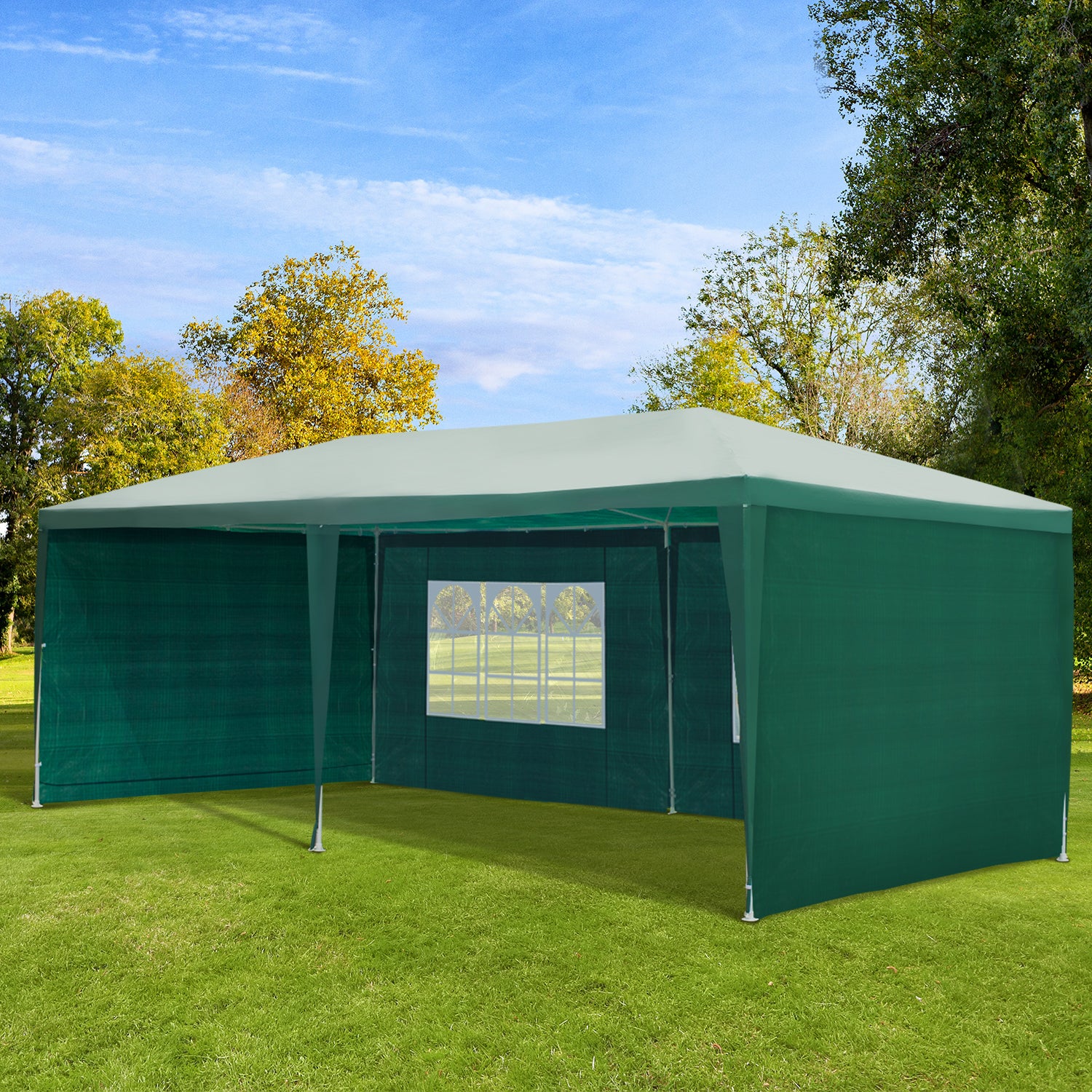 Outsunny Carpa de Jardín 6x3x2,5 m con 4 Paredes Laterales y 2 Ventanas Cenador Gazebo de Exterior Marco de Acero para Fiestas Eventos Bodas Verde