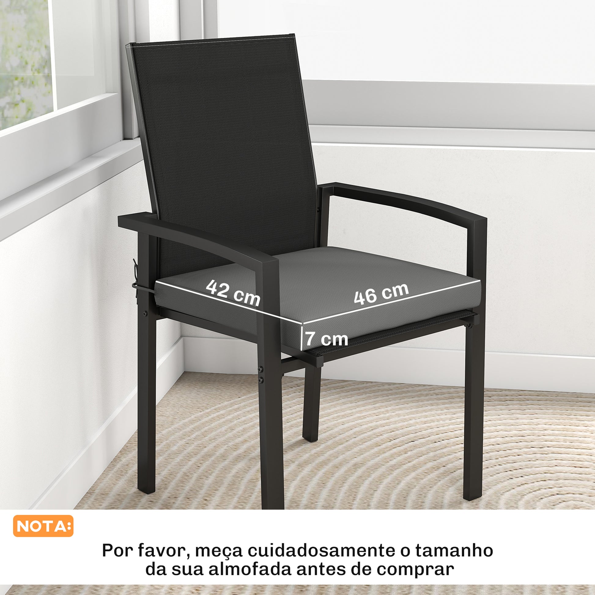 Outsunny Juego de Cojines para Sillas de Comedor, 46x42x7 cm, 6 Piezas, Cojines para Sillas de Jardín con Funda Lavable y Lazos, Impermeable y Anti-UV, Gris Oscuro