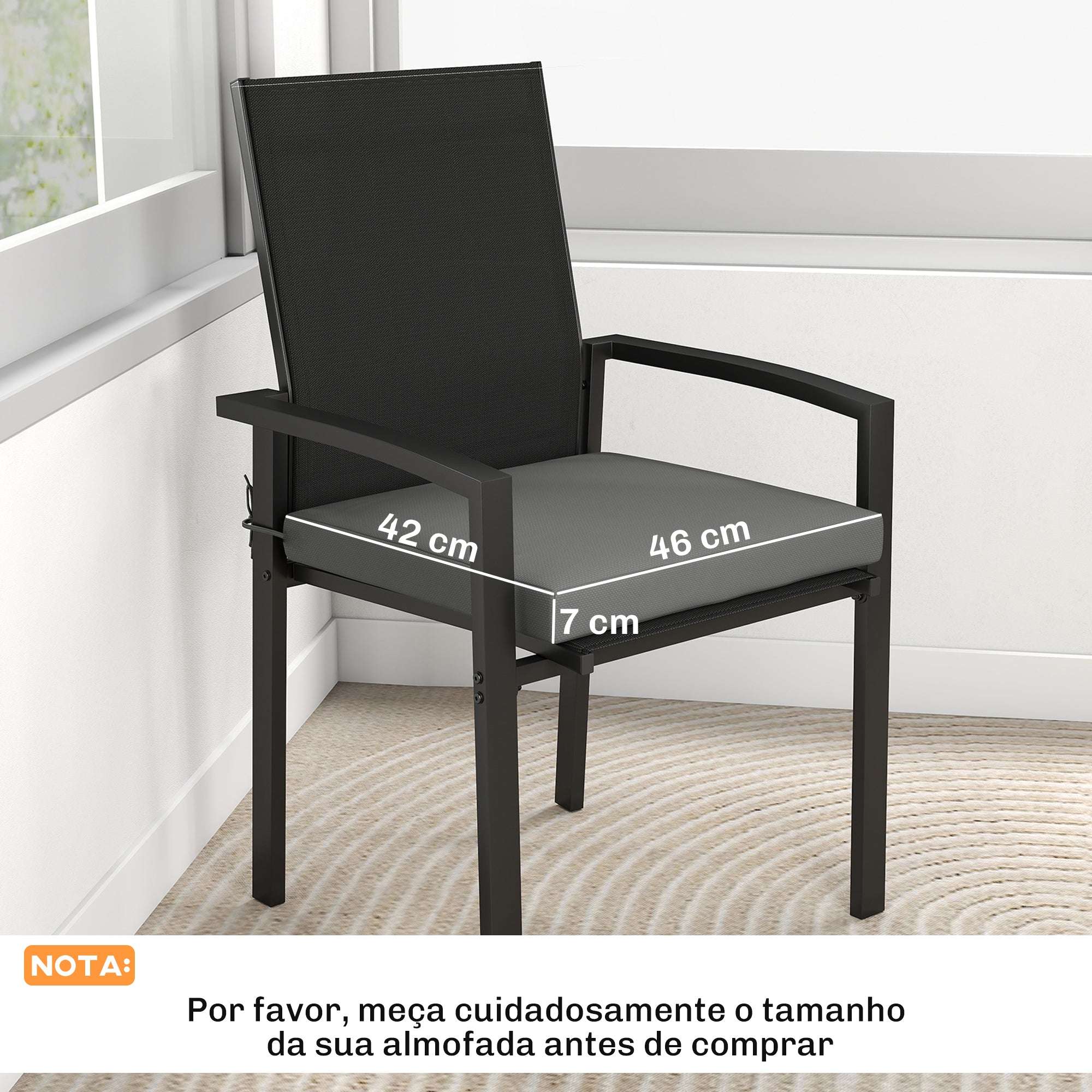 Outsunny Juego de Cojines para Sillas de Comedor, 46x42x7 cm, 6 Piezas, Cojines para Sillas de Jardín con Funda Lavable y Lazos, Impermeable y Anti-UV, Gris Oscuro