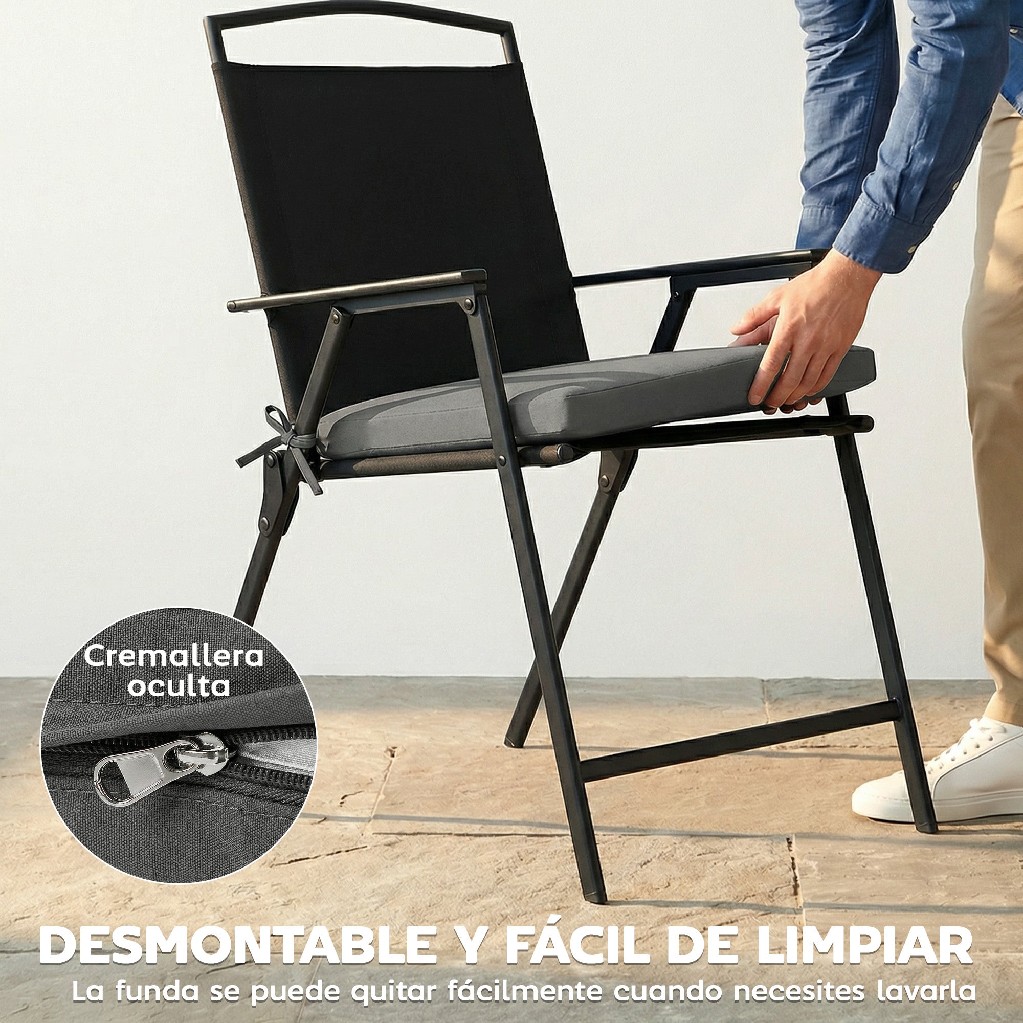 Outsunny Juego de Cojines para Sillas de Comedor, 46x42x7 cm, 6 Piezas, Cojines para Sillas de Jardín con Funda Lavable y Lazos, Impermeable y Anti-UV, Gris Oscuro