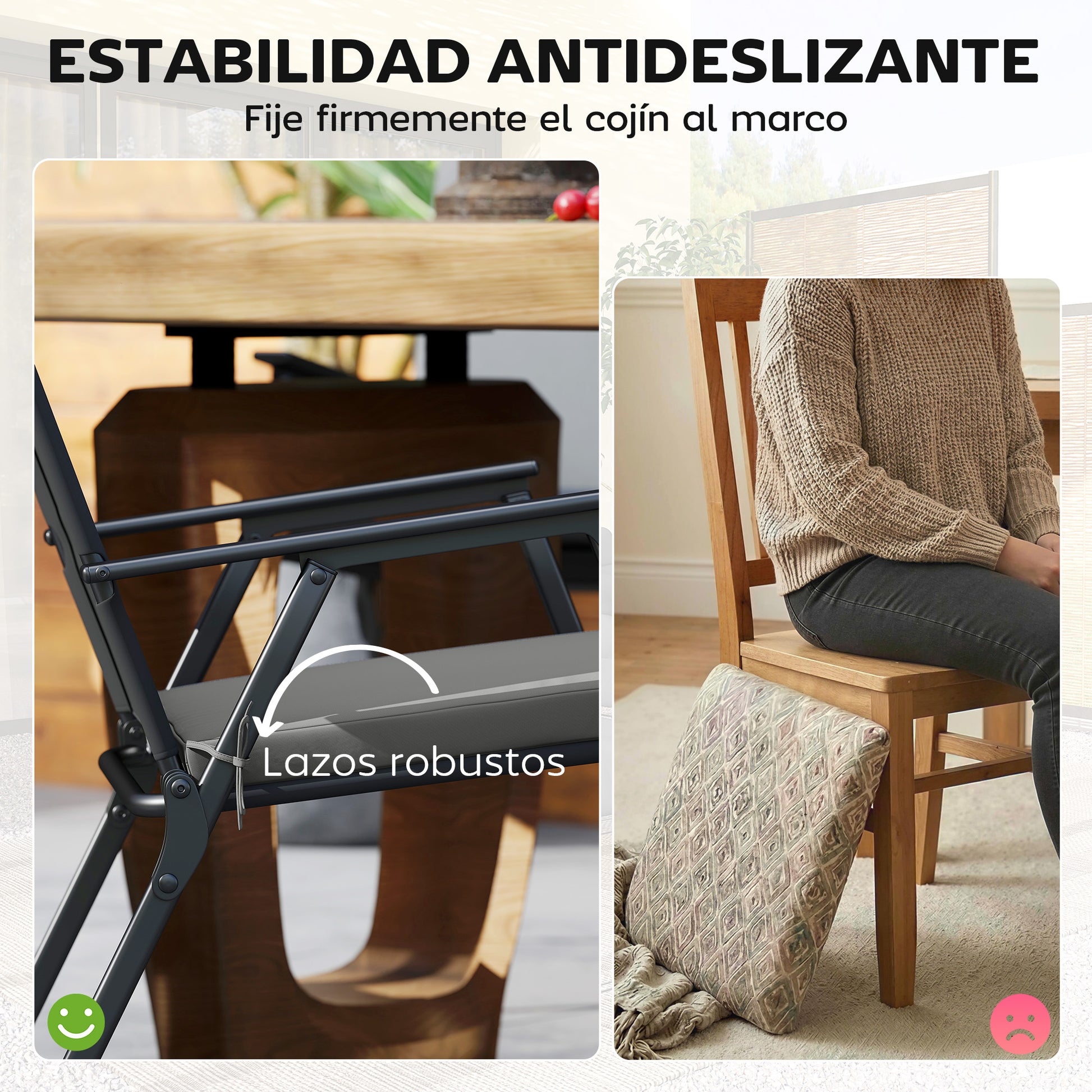 Outsunny Juego de Cojines para Sillas de Comedor, 46x42x7 cm, 6 Piezas, Cojines para Sillas de Jardín con Funda Lavable y Lazos, Impermeable y Anti-UV, Gris Oscuro