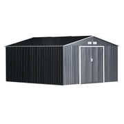Outsunny Caseta de Jardín Exterior 12,4 m² 340x386x200 cm Cobertizo de Jardín Exterior con Puerta Corredera Techo Inclinado Base Refuerzo (Suelo NO Incluido) y 4 Ventanas Gris Oscuro