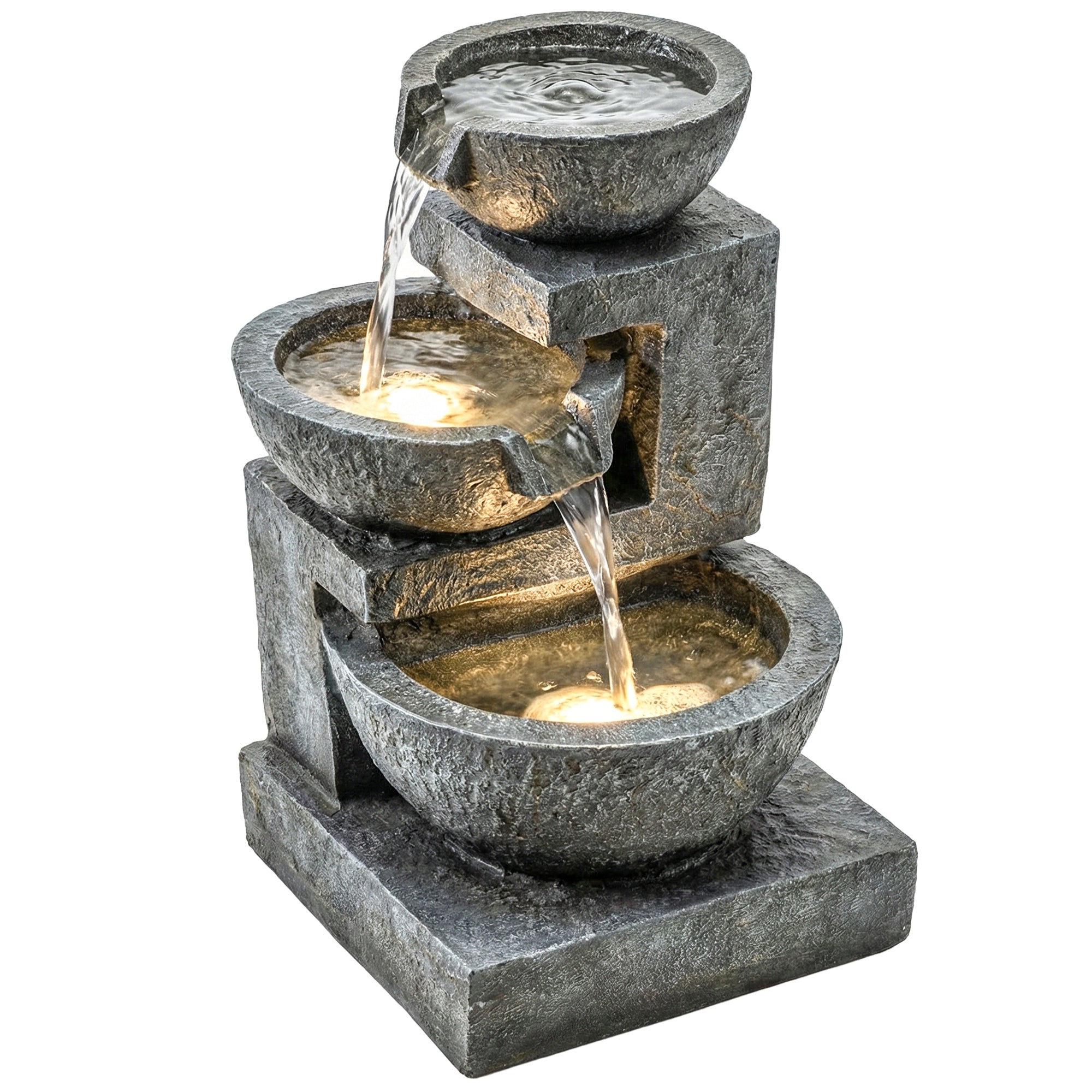 Outsunny Fuente de Agua Decorativa con Iluminación LED y Bomba, Fuente de Jardín Exteror en Cascada de 3 Niveles, Resistente a la intemperie, para Jardín, Patio, Terraza, 40x37x61 cm, Multicolor