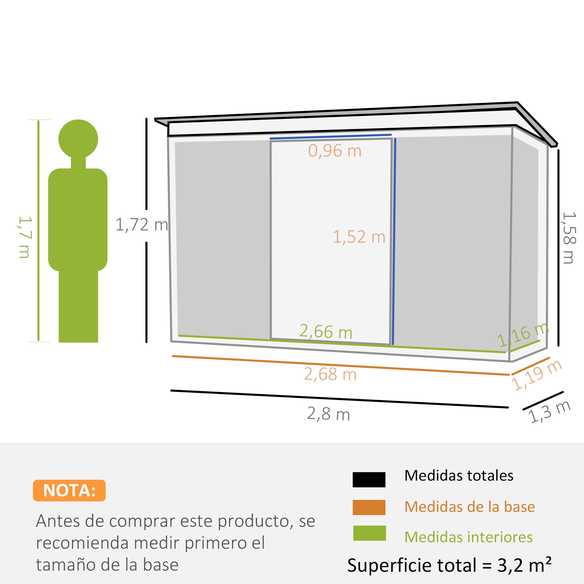Outsunny Caseta de Jardín Exterior 3,2 m² 280x130x172 cm Cobertizo de Jardín Exterior con Puerta Corredera Techo Inclinado Base Refuerzo (Suelo NO Incluido) y 2 Ventanas Gris Claro