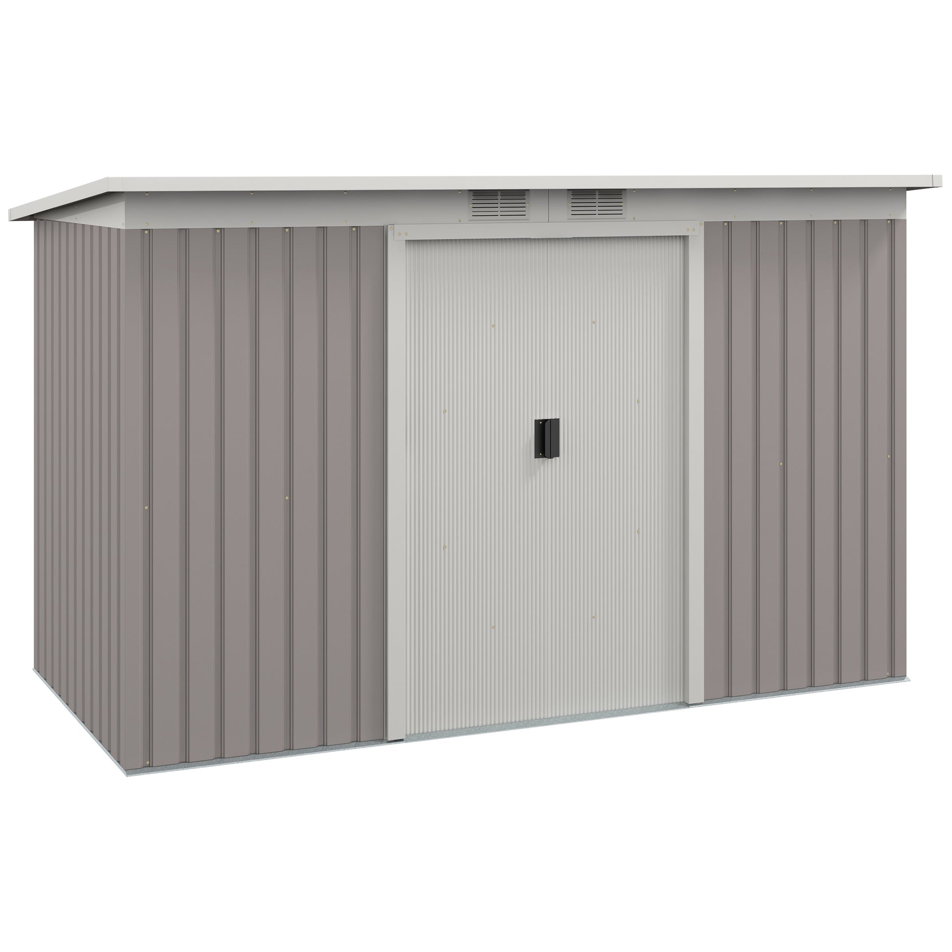 Outsunny Caseta de Jardín Exterior 3,2 m² 280x130x172 cm Cobertizo de Jardín Exterior con Puerta Corredera Techo Inclinado Base Refuerzo (Suelo NO Incluido) y 2 Ventanas Gris Claro
