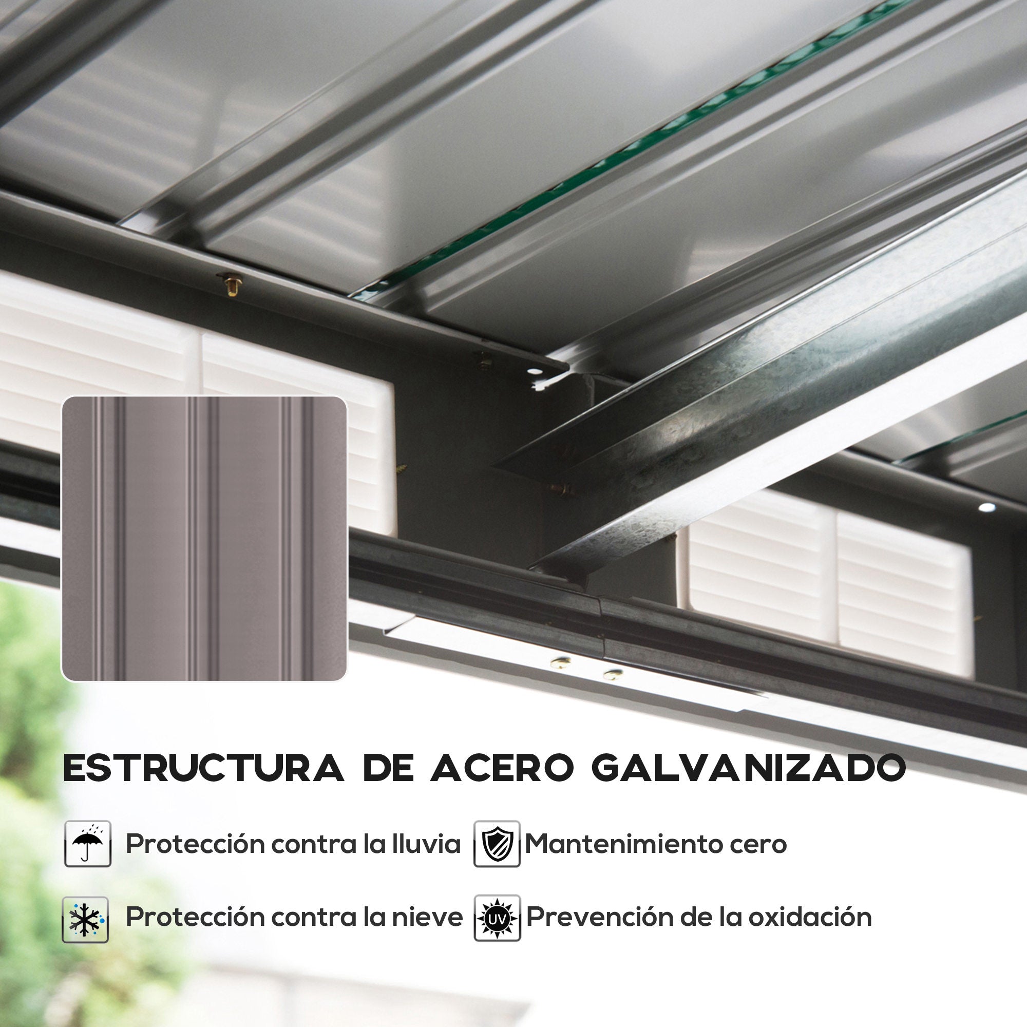 Outsunny Caseta de Jardín Exterior 3,2 m² 280x130x172 cm Cobertizo de Jardín Exterior con Puerta Corredera Techo Inclinado Base Refuerzo (Suelo NO Incluido) y 2 Ventanas Gris Claro