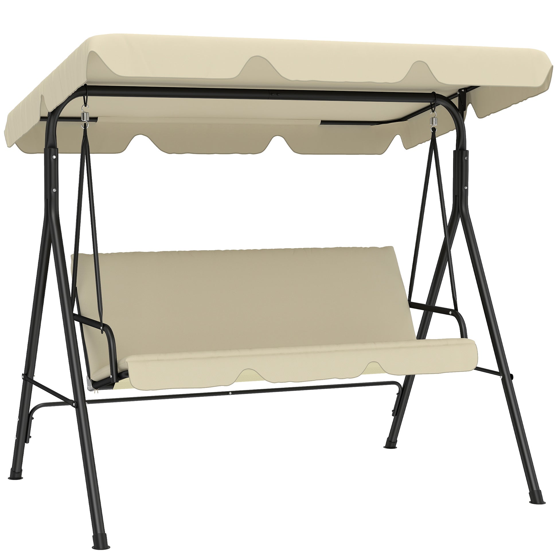 Outsunny Columpio de Jardín Exterior de 3 Plazas, Balancín de Jardín Exterior con Techo Ajustable, Cojín y Marco de Acero, para Balcón, Terraza, Patio, Carga 240 kg, 172x118x153 cm, Beige