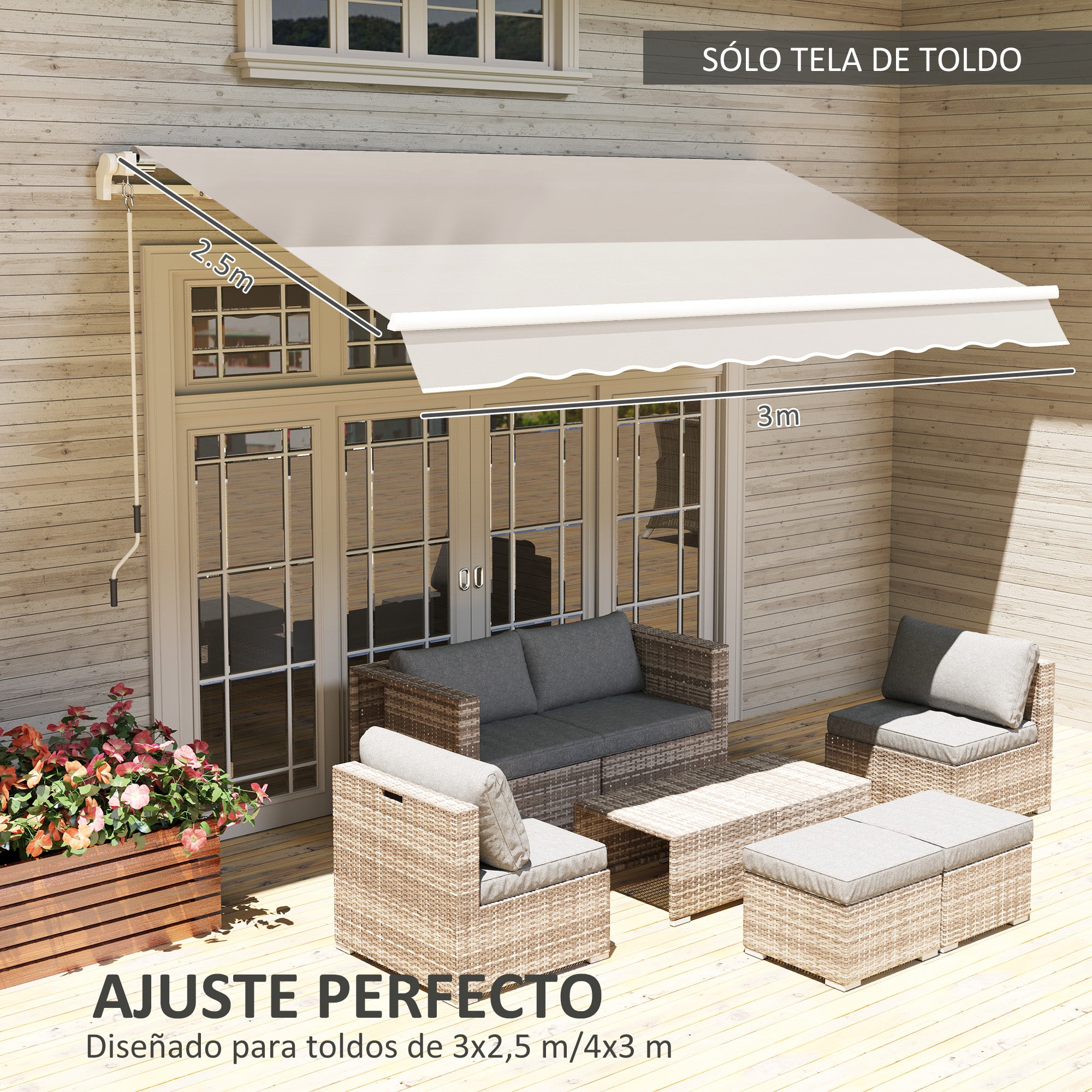 Outsunny Techo de Repuesto para Toldo 2,8x2,5 m Toldo de Lona con Protección UV 50+ Impermeable Tela de Repuesto para Patio Terraza Jardín Crema