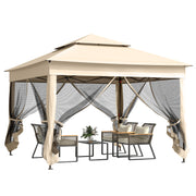 Outsunny Carpa Plegable Gazebo 3,3x3,3 m Cenador Plegable con 4 Paredes Laterales de Malla Anti-UV y Bolsa de Transporte para Camping Fiestas Crema