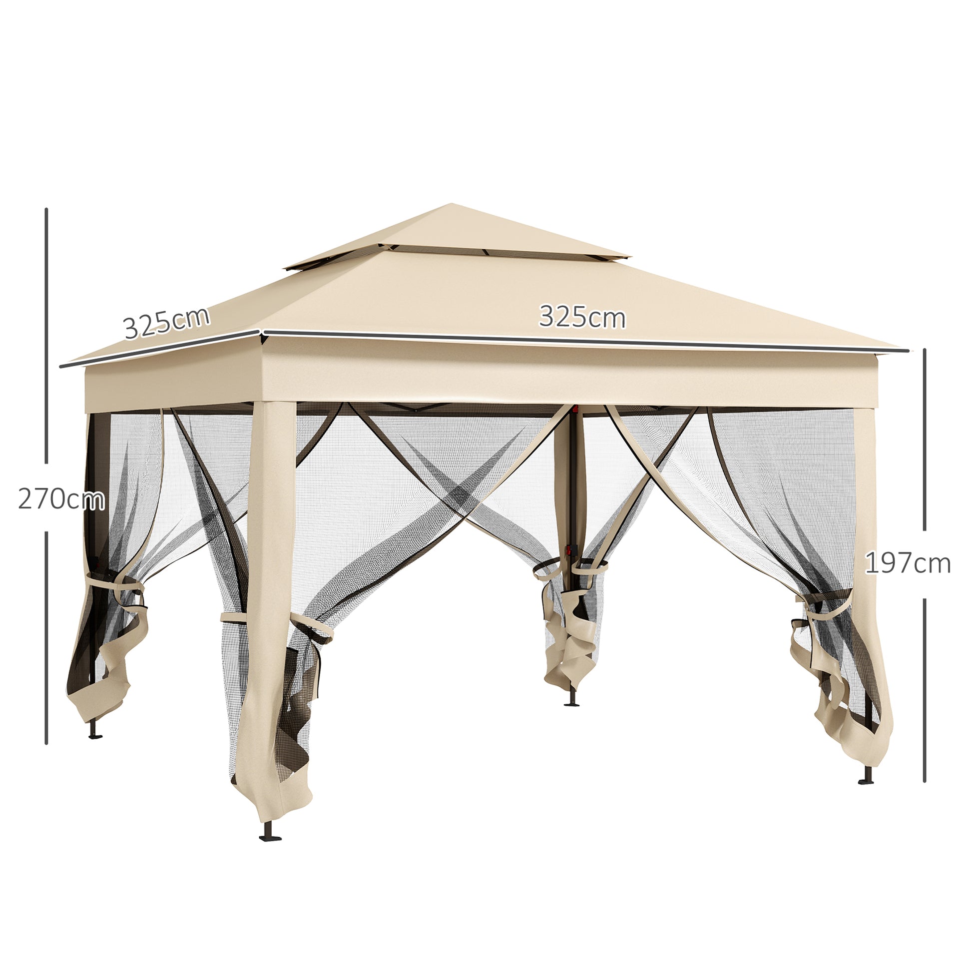 Outsunny Carpa Plegable Gazebo 3,3x3,3 m Cenador Plegable con 4 Paredes Laterales de Malla Anti-UV y Bolsa de Transporte para Camping Fiestas Crema