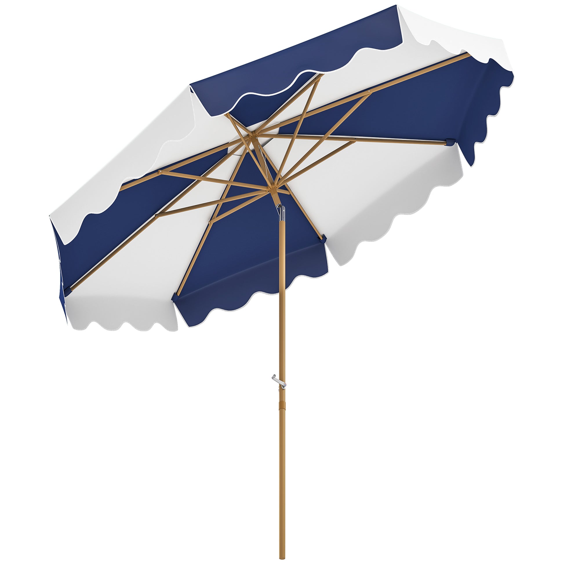 Outsunny Sombrilla Terraza Exterior Ø267 cm Sombrilla de Jardín con Ángulo Inclinable y Manivela Protección UV 50+ Parasol para Patio Terraza Azul y Blanco
