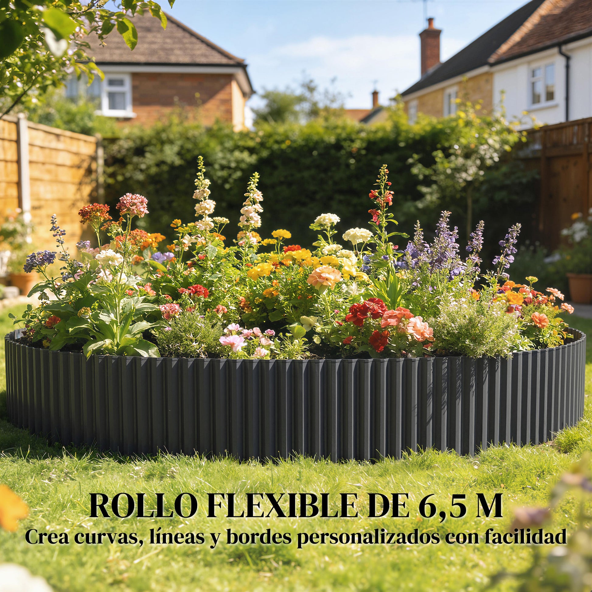 Outsunny Valla de Jardín Metálica, 650x20 cm, Valla de Jardín Exterior de Acero Galvanizado Corrugado Resistente, Fácil de Instalar, para Huerto, Patio, Terraza, Césped, Gris Oscuro