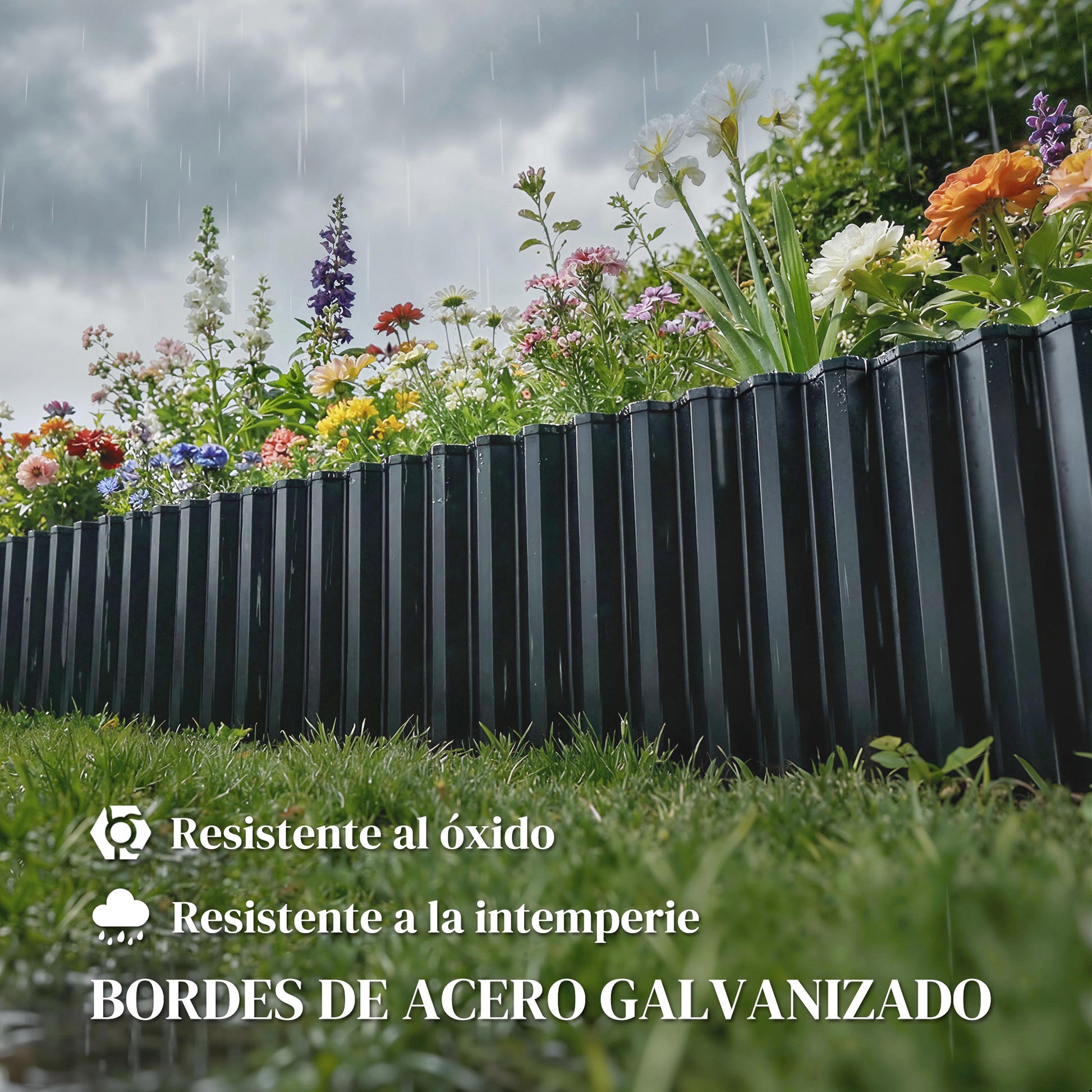 Outsunny Valla de Jardín Metálica, 650x20 cm, Valla de Jardín Exterior de Acero Galvanizado Corrugado Resistente, Fácil de Instalar, para Huerto, Patio, Terraza, Césped, Gris Oscuro