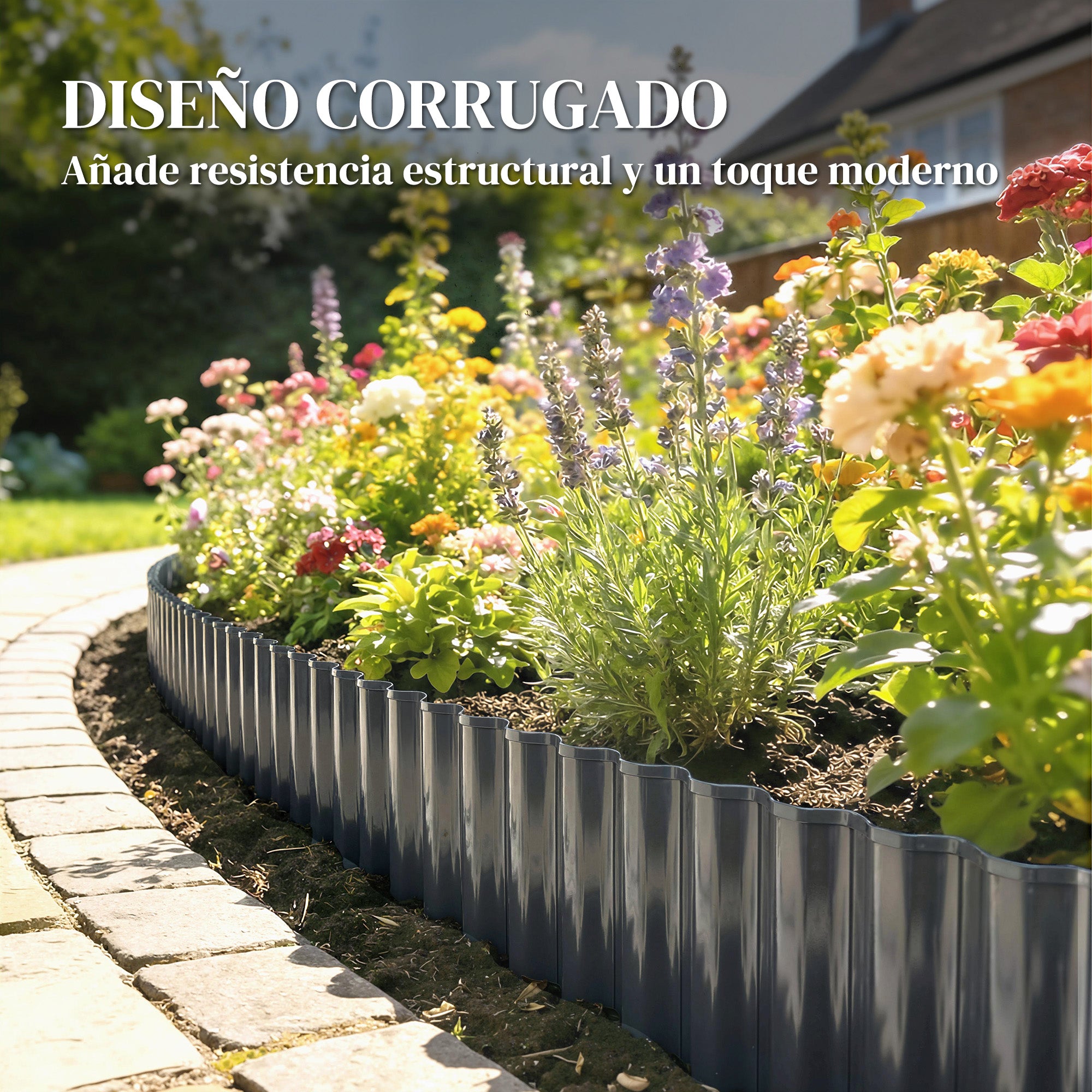 Outsunny Valla de Jardín Metálica, 650x20 cm, Valla de Jardín Exterior de Acero Galvanizado Corrugado Resistente, Fácil de Instalar, para Huerto, Patio, Terraza, Césped, Gris Oscuro